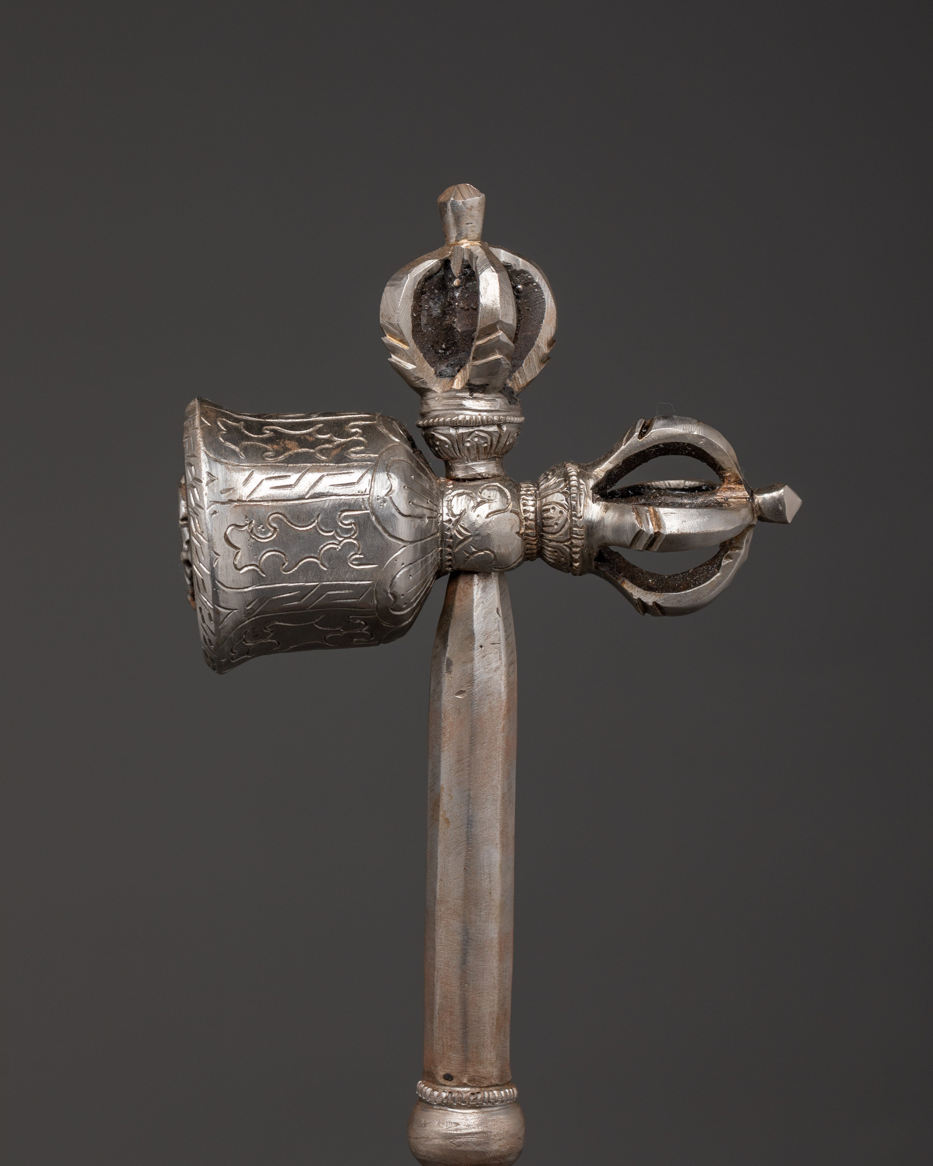 Tibetan Ritual Hammer | Handcrafted Iron Vajra Bell and Dorje Mallet