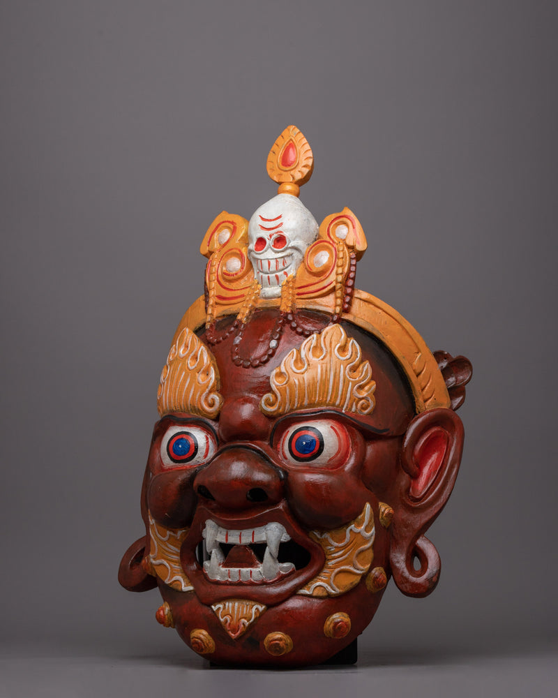 Fierce Face Mask Wall Hanging | Tibetan Decor Piece Evoking Strength & Boldness for Altars