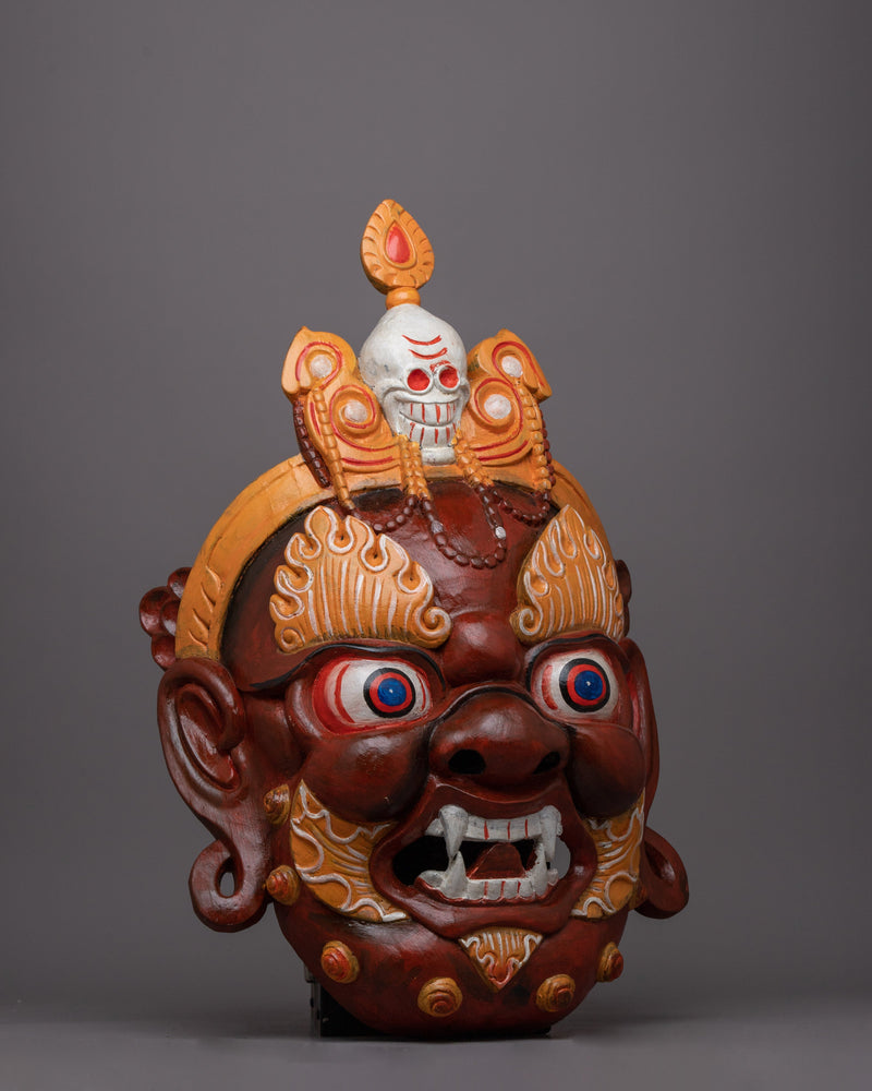 Fierce Face Mask Wall Hanging | Tibetan Decor Piece Evoking Strength & Boldness for Altars