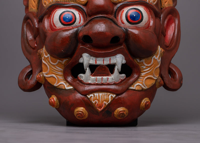 Fierce Face Mask Wall Hanging | Tibetan Decor Piece Evoking Strength & Boldness for Altars