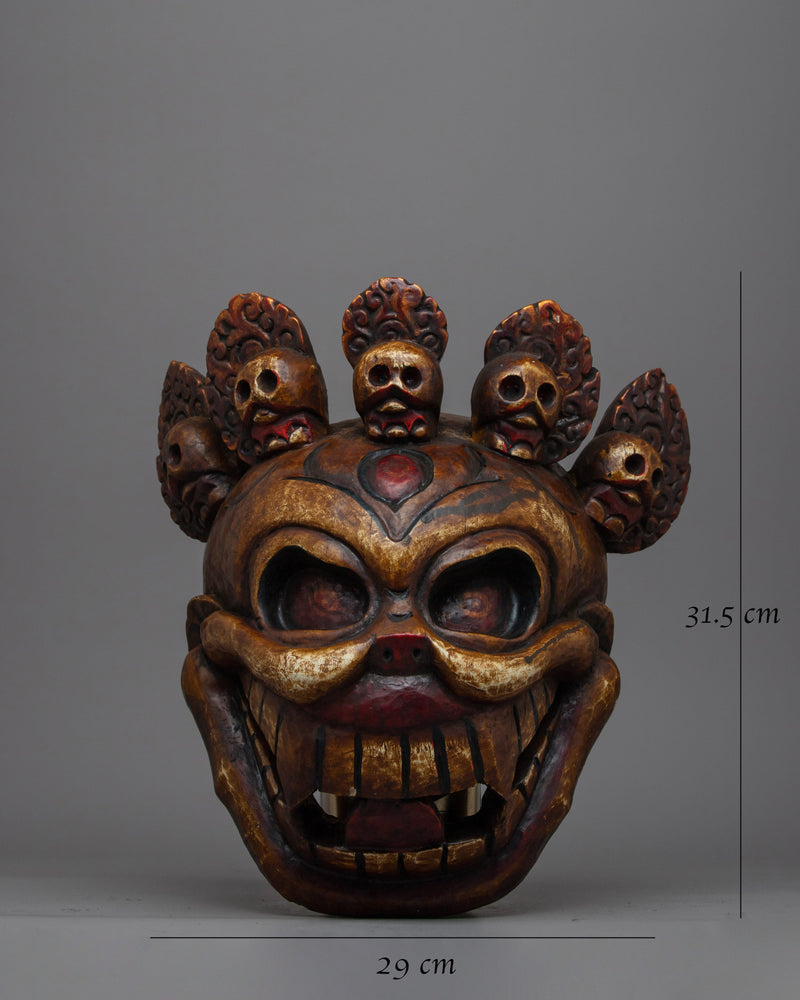 Fierce Face Mask With Skull Wall Hanging | Unique Handcrafted Buddhist Artwork