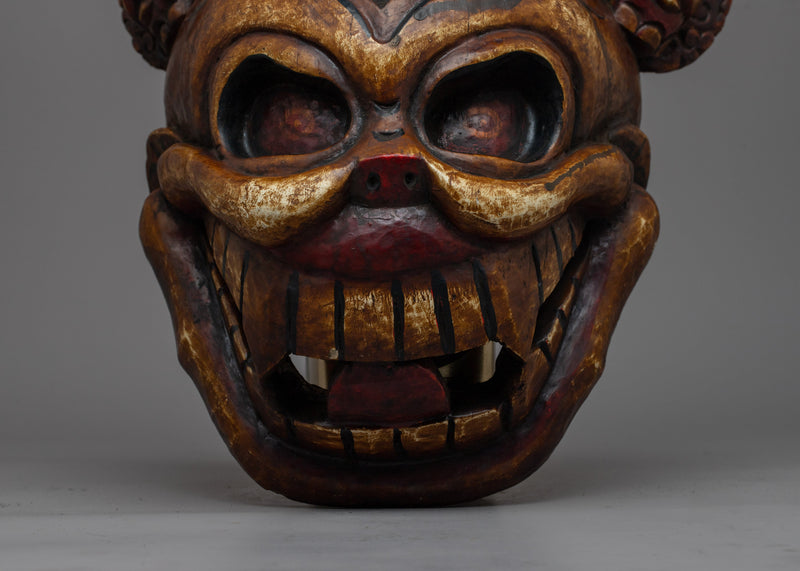 Fierce Face Mask With Skull Wall Hanging | Unique Handcrafted Buddhist Artwork