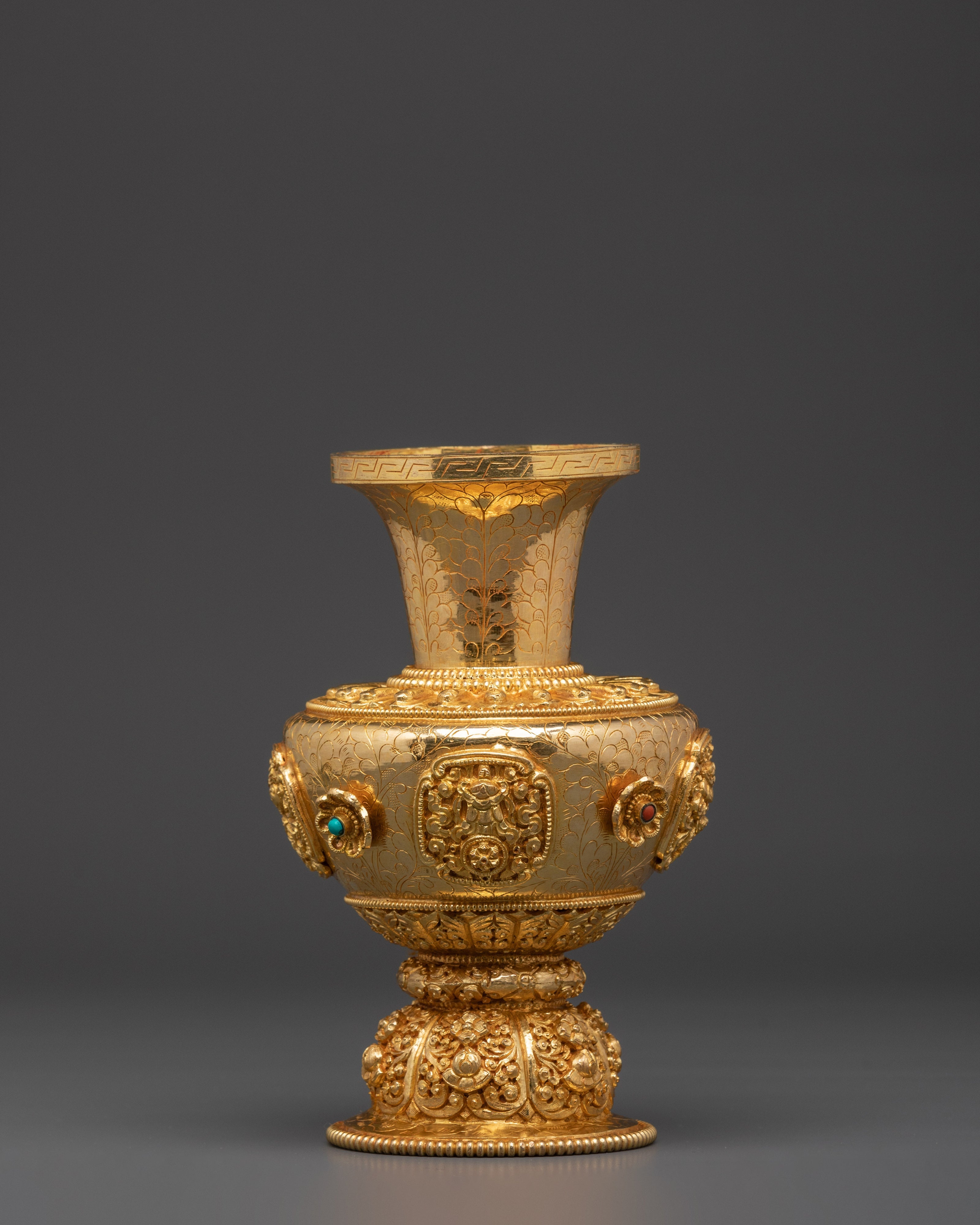 Flower Vase for Ritual Offering | Gold Plated Copper Vase
