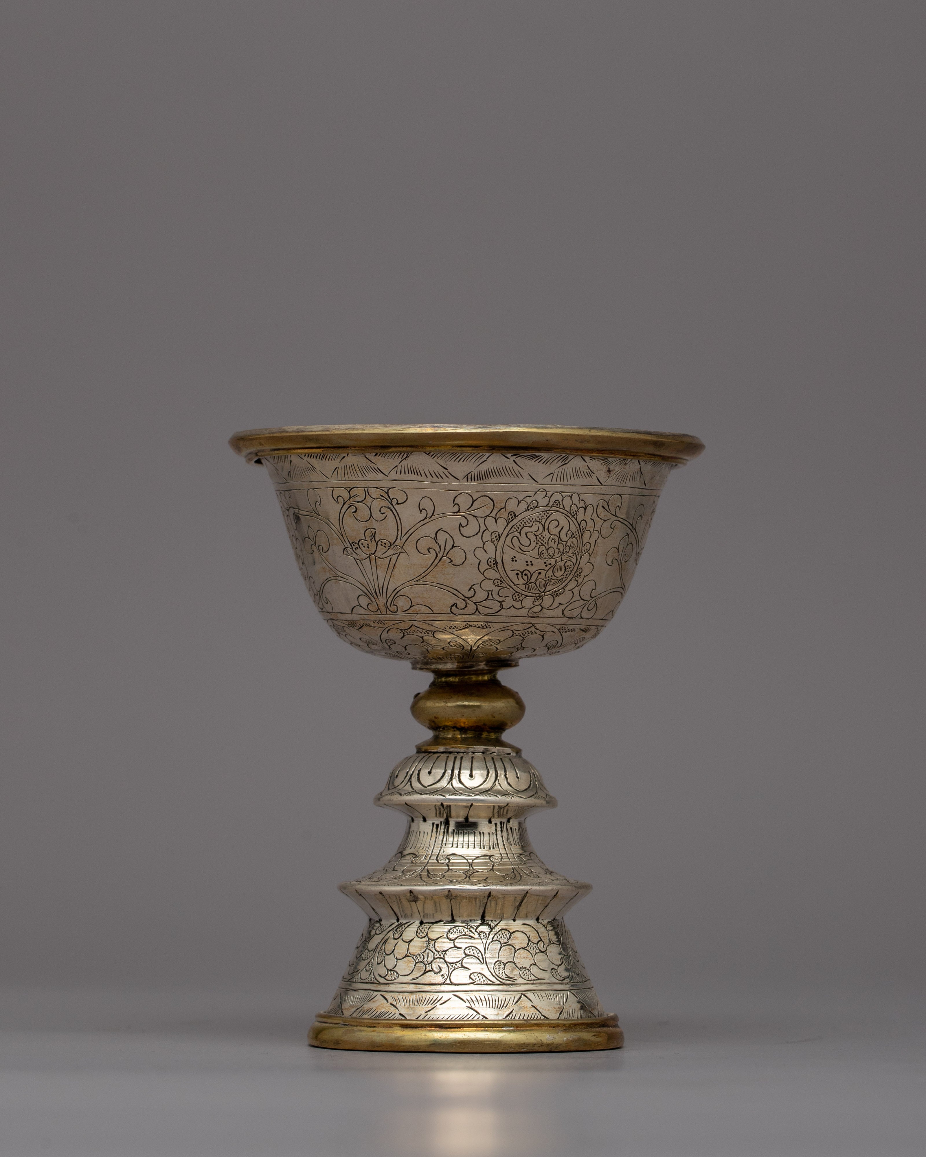 Silver Butter Lamp Prayer Set | Ritual Objects for Enhancing Buddhist Practices and Devotion