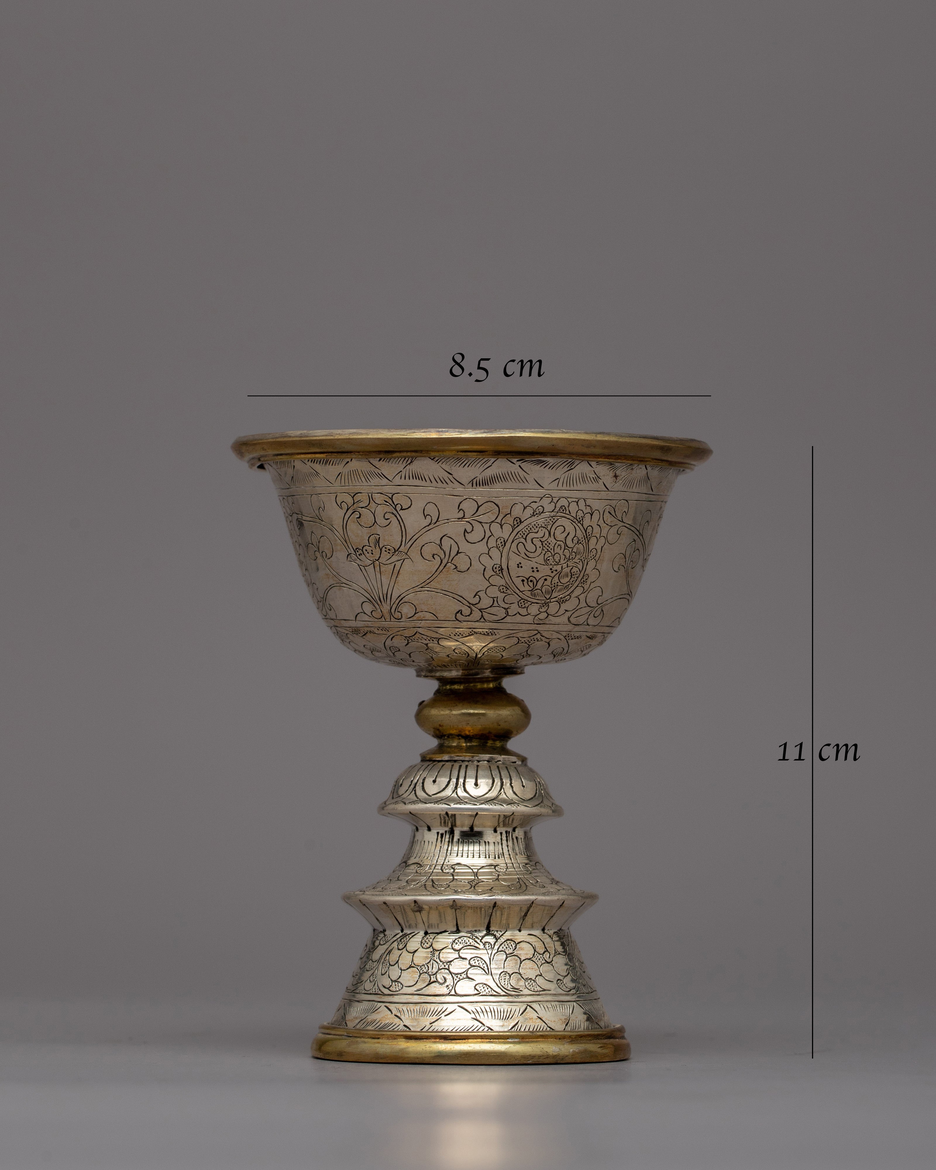 Silver Butter Lamp Prayer Set | Ritual Objects for Enhancing Buddhist Practices and Devotion