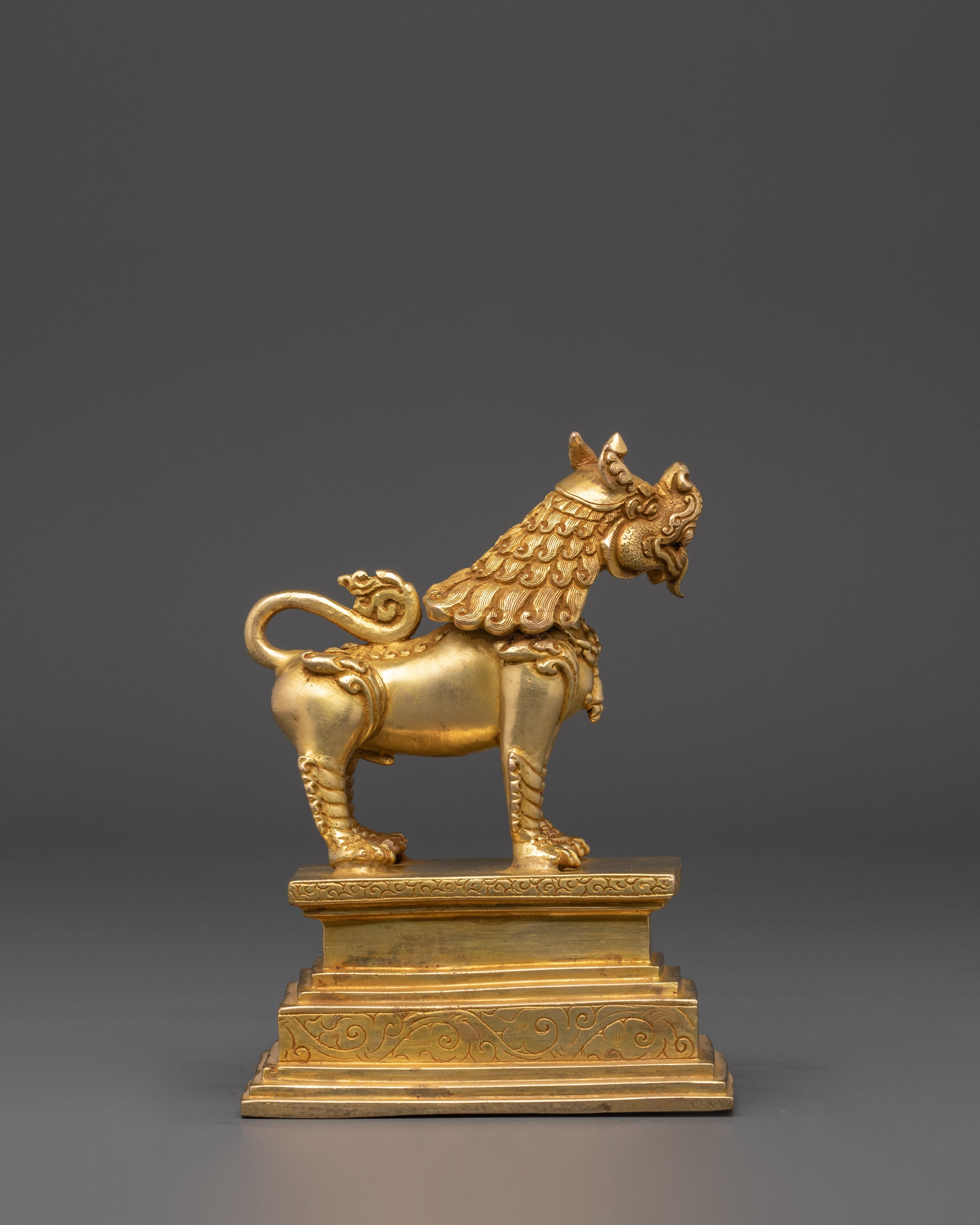 Gold Plated Lion Statue Set | Set of Two Temple Guardians