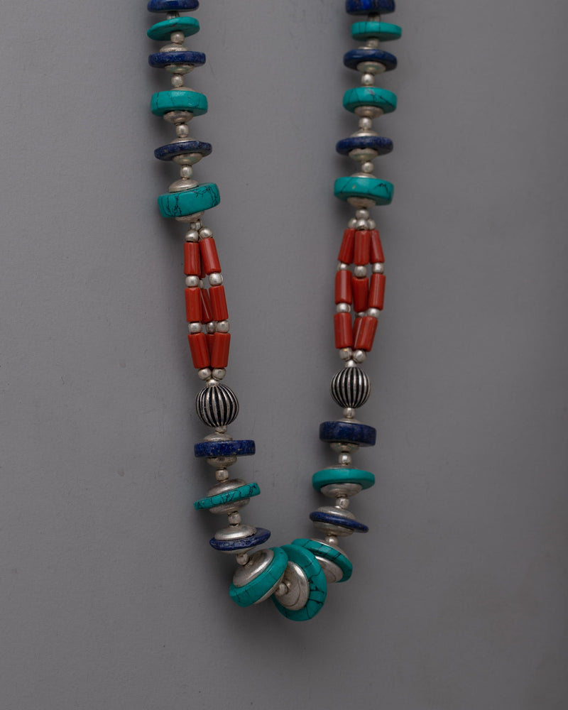 Tibetan Buddhist Necklace | Vibrant Artistic Jewelry of Spiritual Cultural Adornments