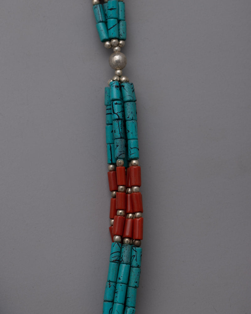 Tibetan Turquoise Jewelry Necklace | Intricately Designed Necklace Showing Traditional Tibetan Art