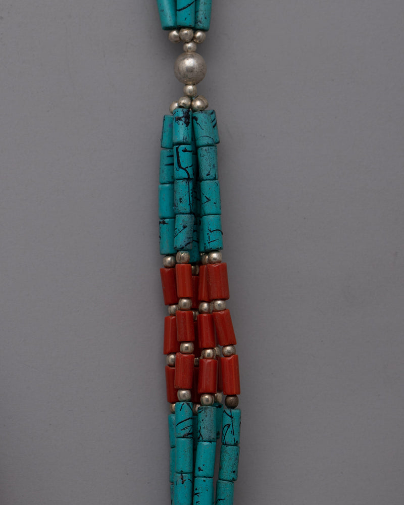 Tibetan Turquoise Jewelry Necklace | Intricately Designed Necklace Showing Traditional Tibetan Art