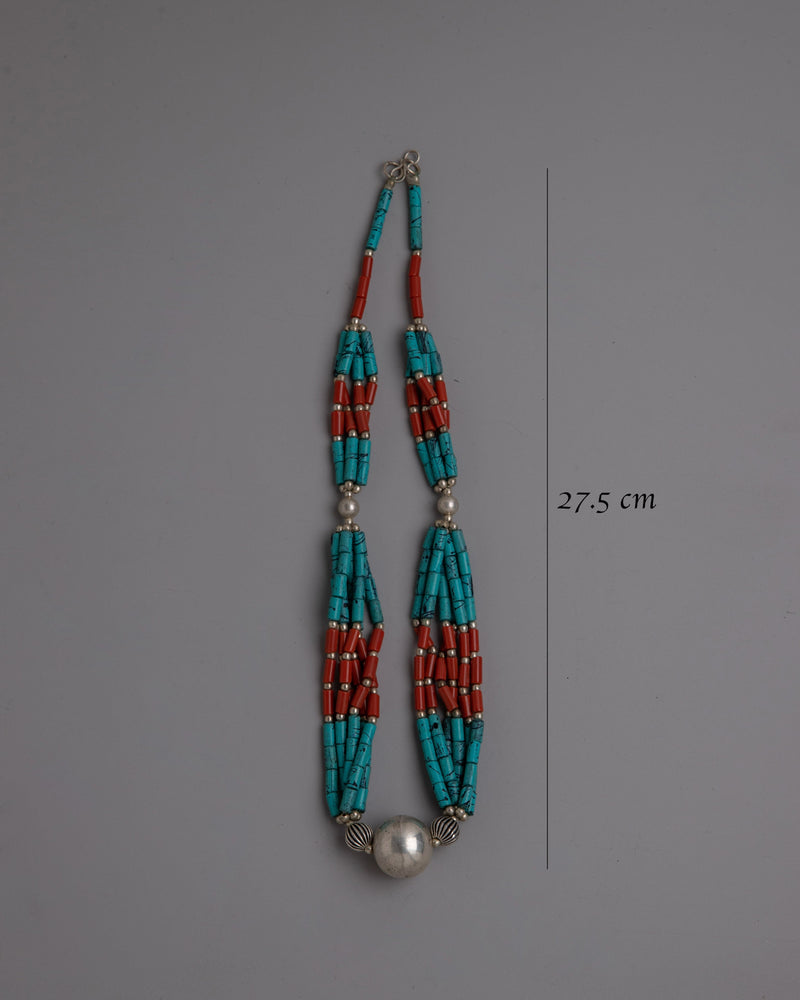 Tibetan Turquoise Jewelry Necklace | Intricately Designed Necklace Showing Traditional Tibetan Art