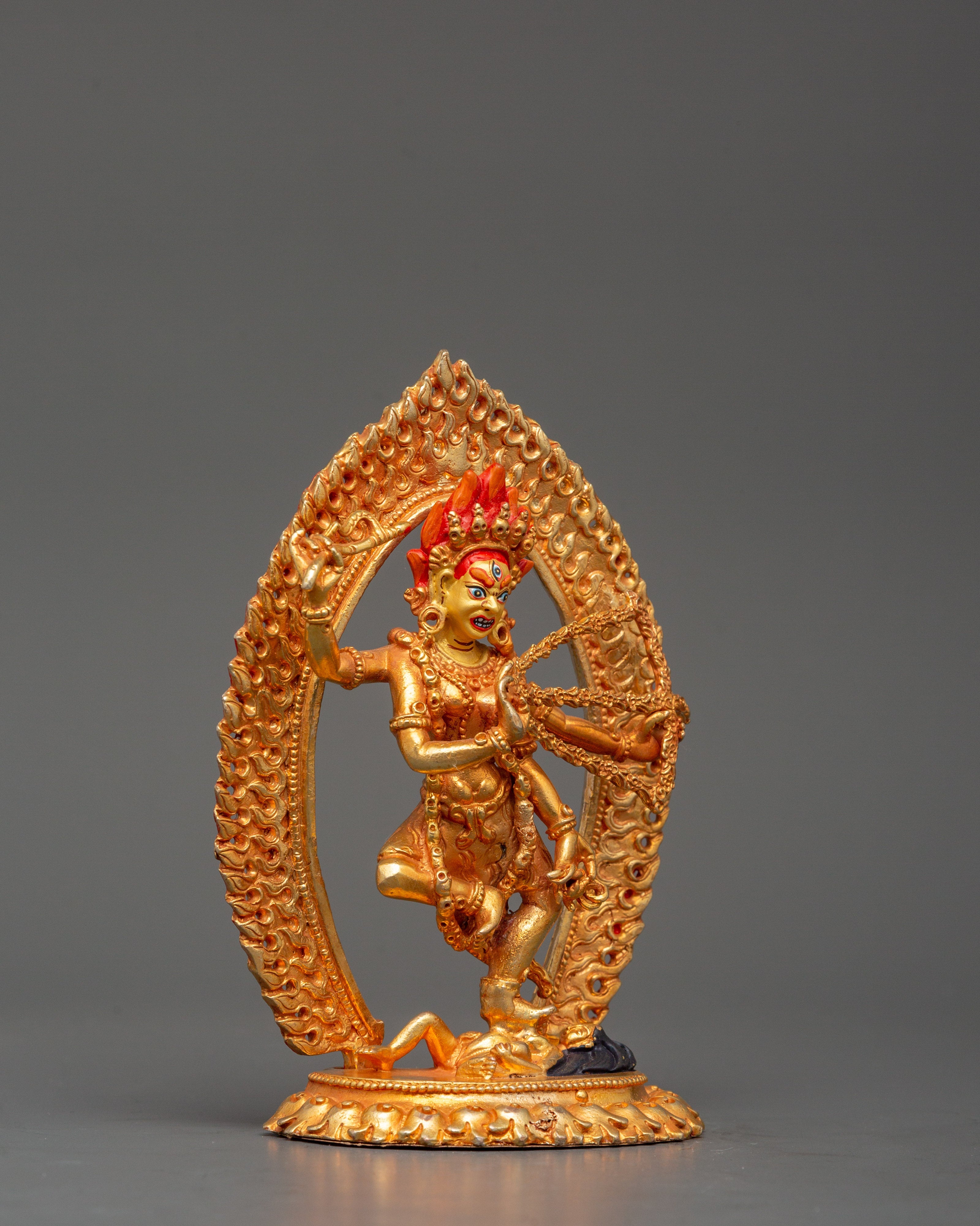 Semi-Wrathful Kurukulla Statue | Tibetan Sculpture of Dakini Red Tara