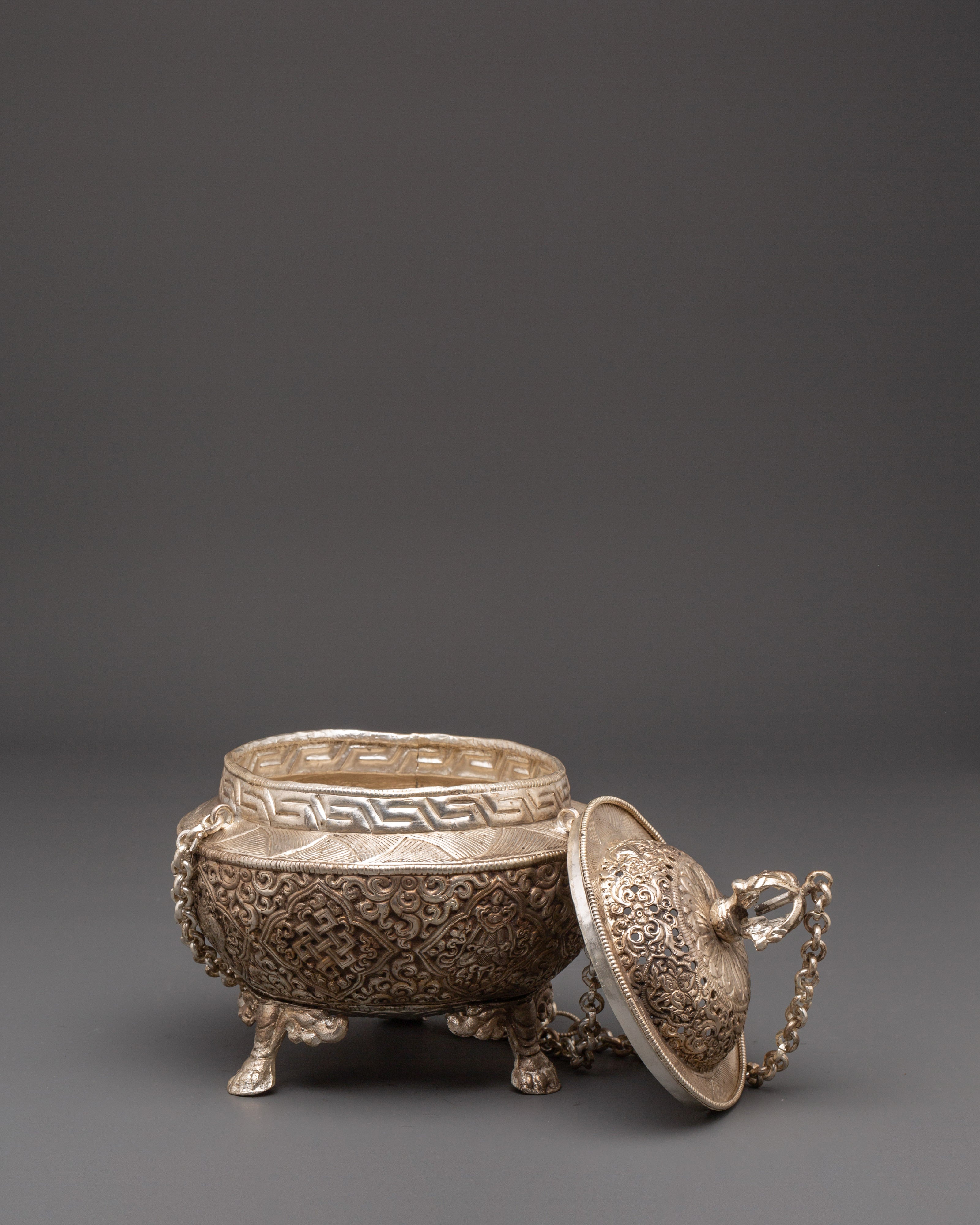 Traditional Silver Plated Incense Burner | Handcrafted Copper Altar Accessory