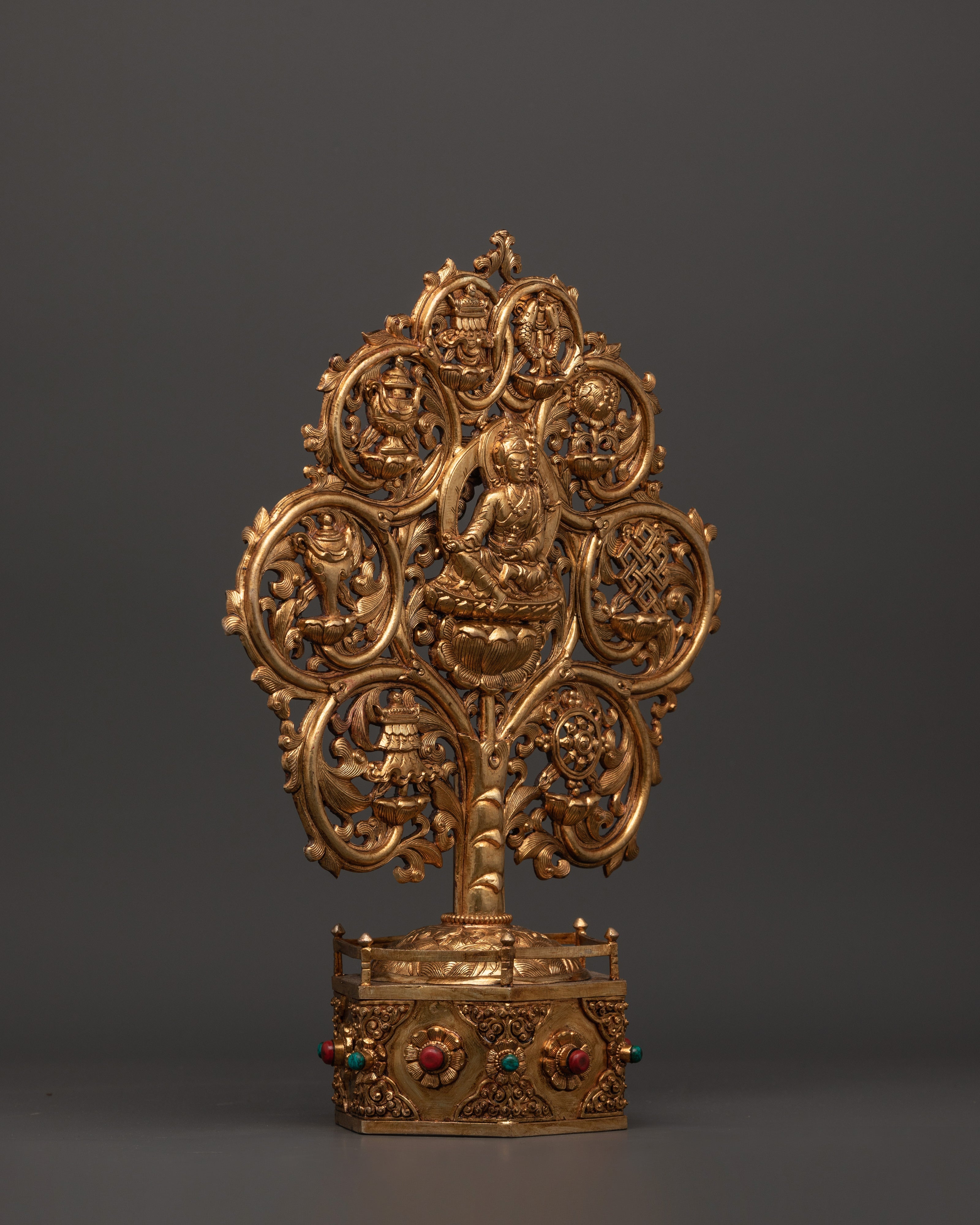 Sacred Guru Rinpoche with 8 Auspicious Symbols | Tibetan Deity Figure