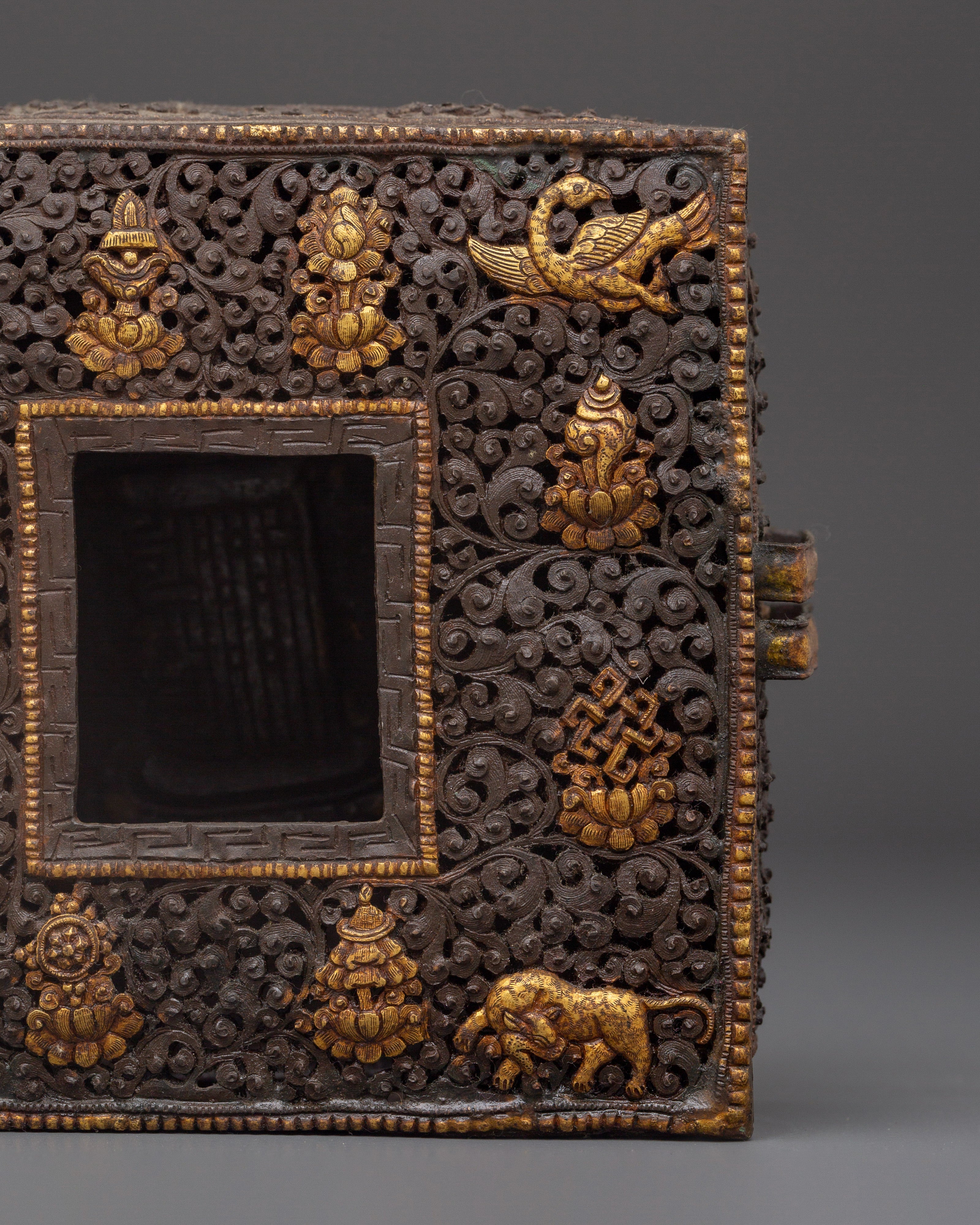 Gold-Plated Prayer Box | Tibetan Ghau Box