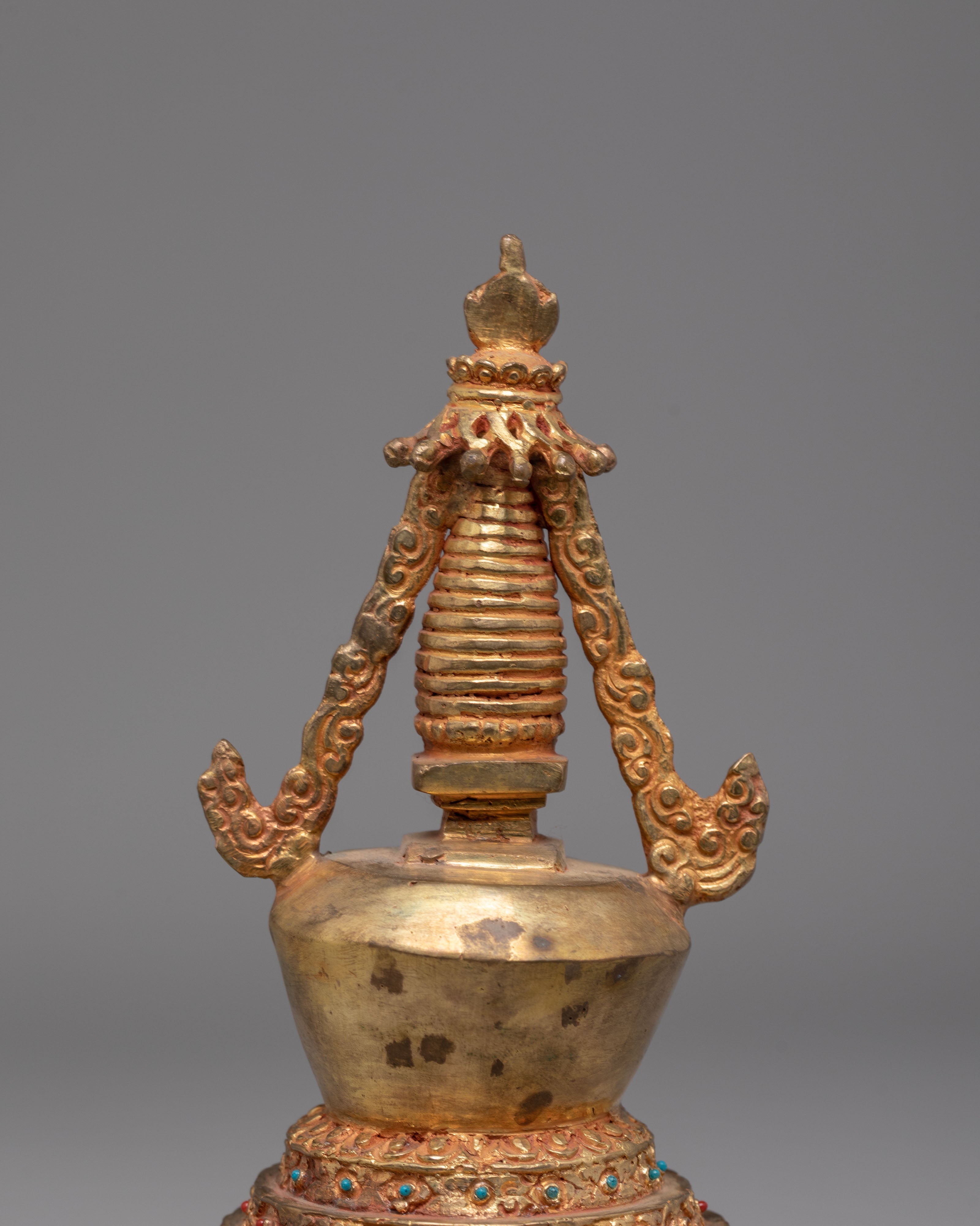 Handcrafted Tibetan Copper Stupa | Copper Gold-Plated Art