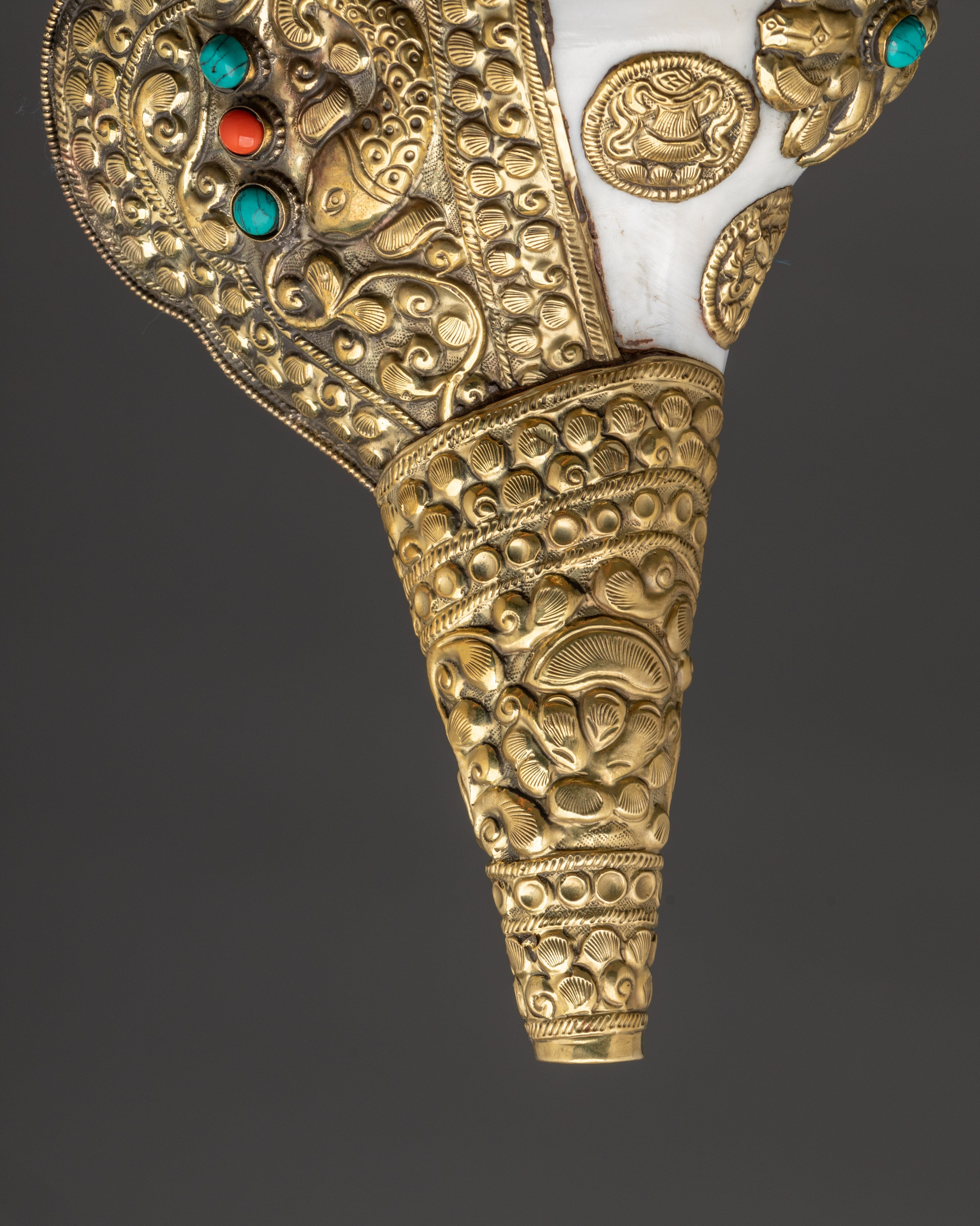 Tibetan Ritual Brass Conch Shell | Handcrafted Buddhist Sound Offering Shell