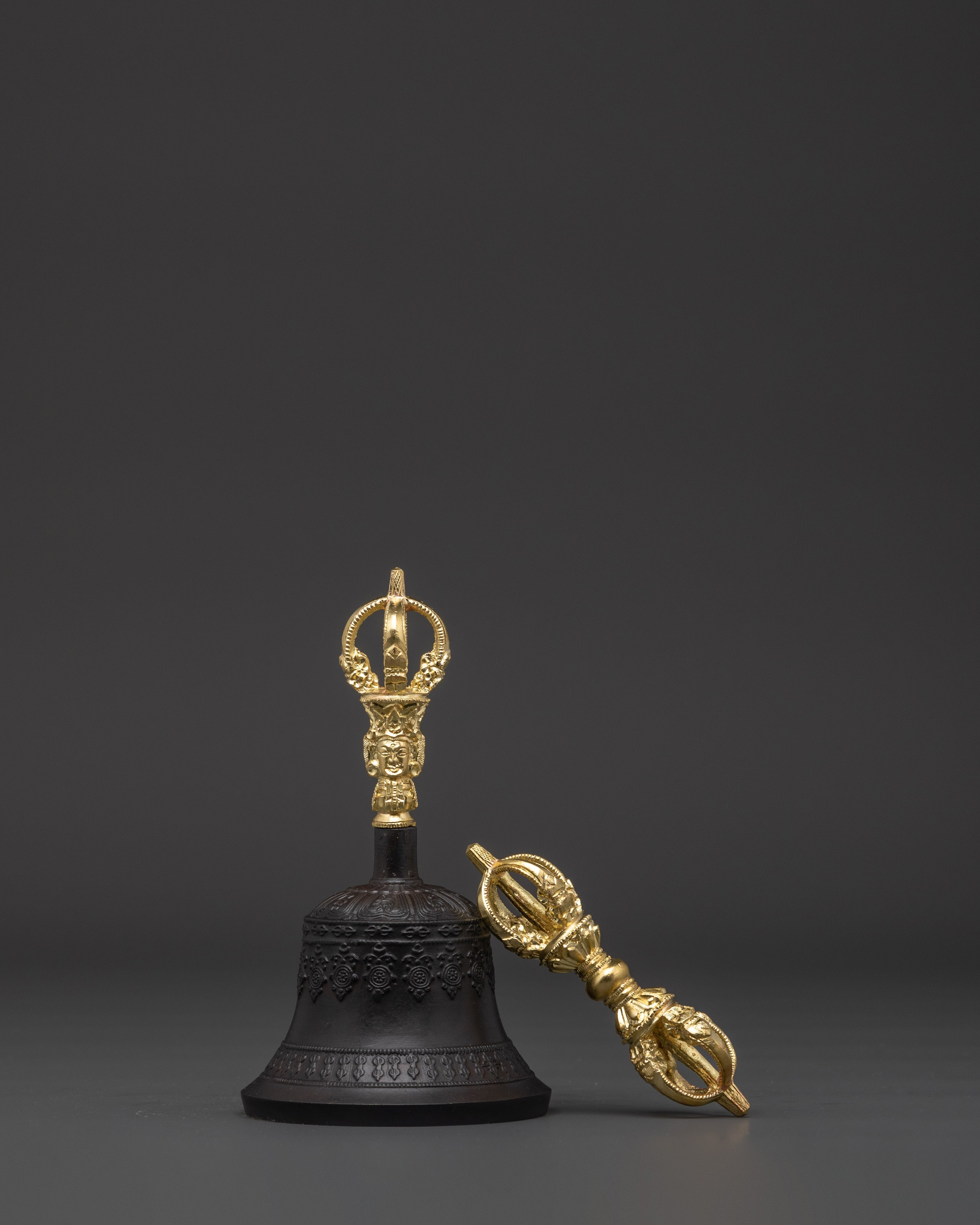 Traditional Himalayan Bell and Vajra Set | Brass and Bronze Vajrayana Ritual Instrument