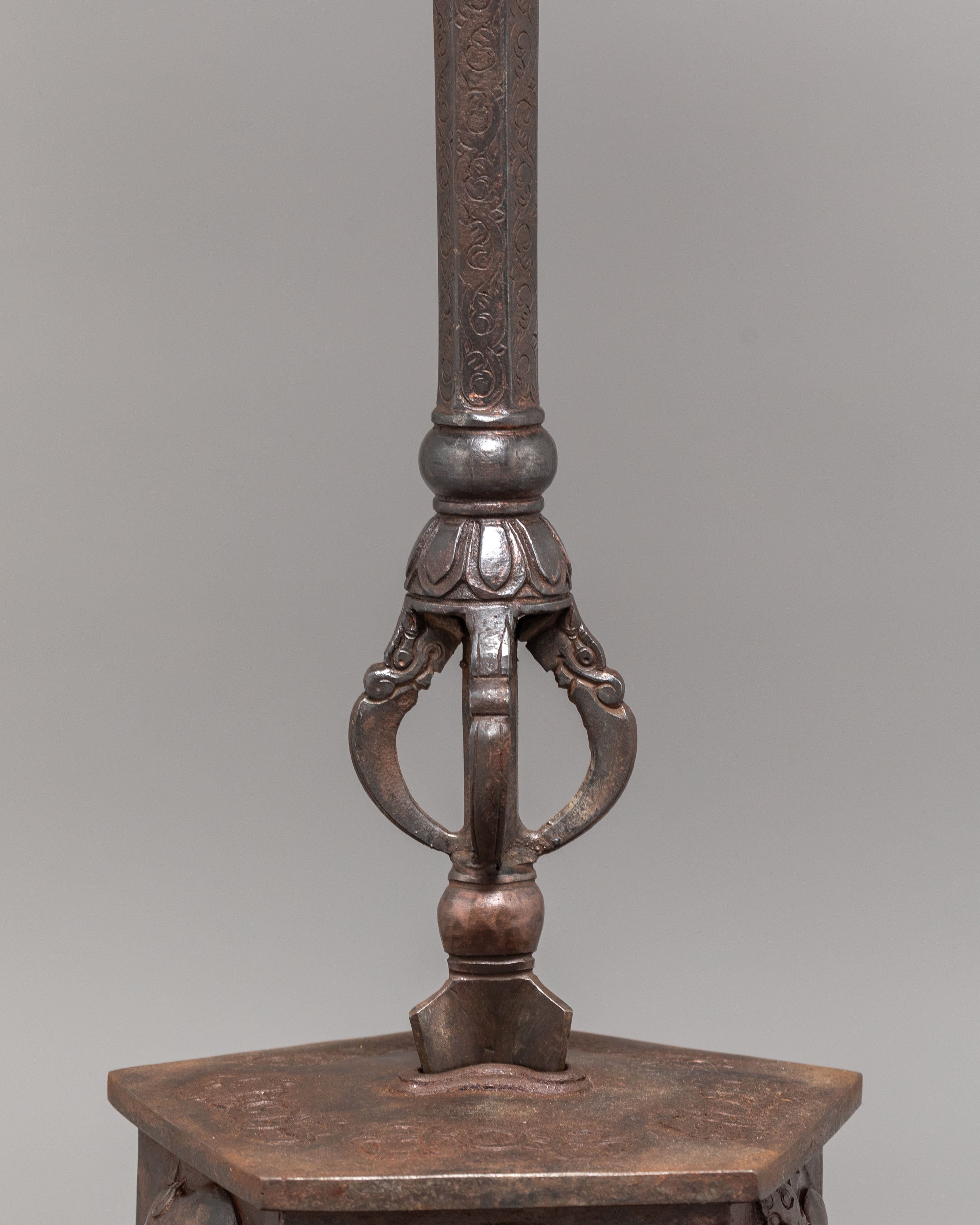 Sacred Ritual Item Khatan | Tibetan Oxidized Copper Ritual Staff