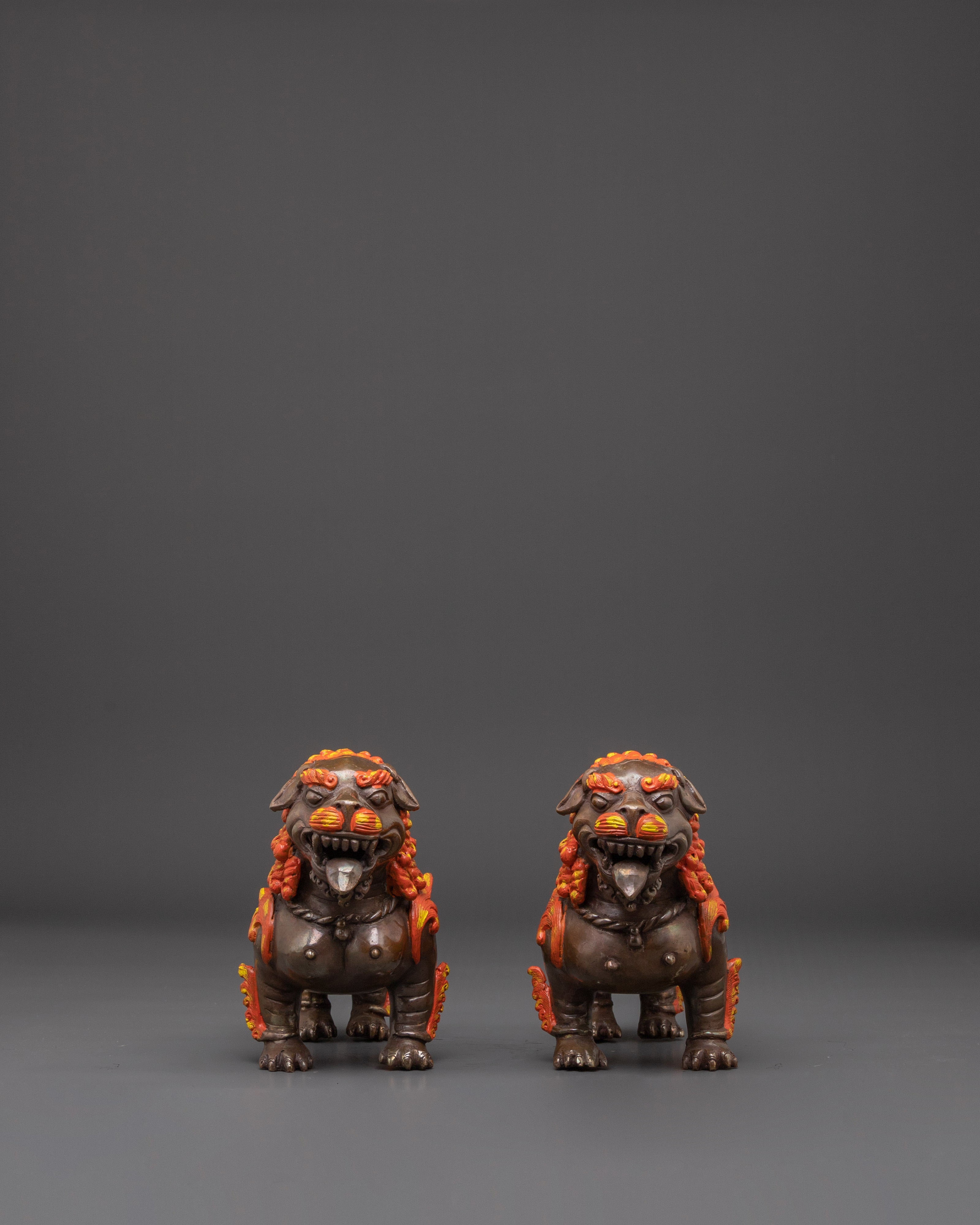 Sacred Oxidized Copper Lion Set | Symbol of Strength and Courage