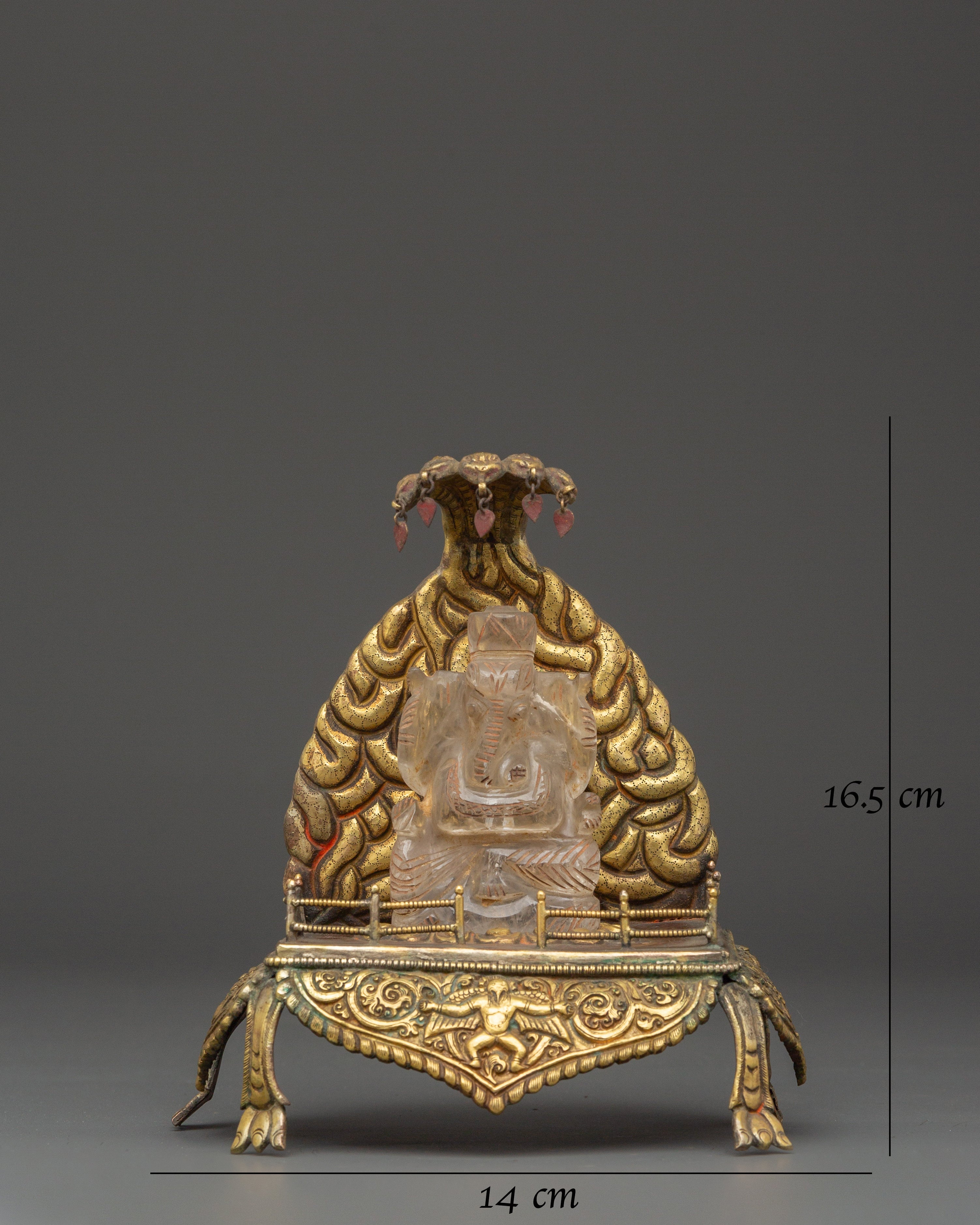 Handcrafted Crystal Ganesh Statue with Throne | Gold Plated Copper Base