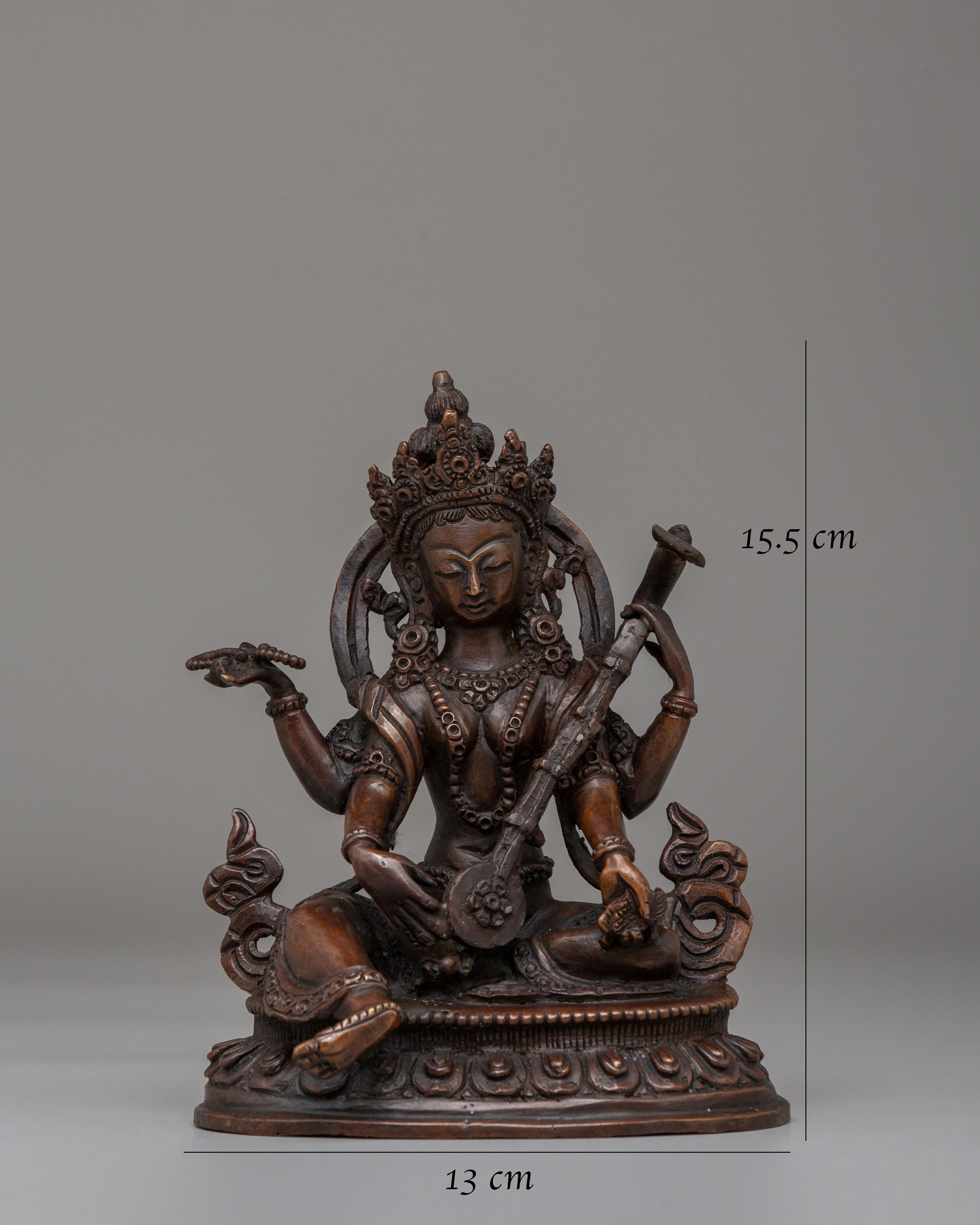 Traditional Saraswati Statue | Oxidized Copper Body