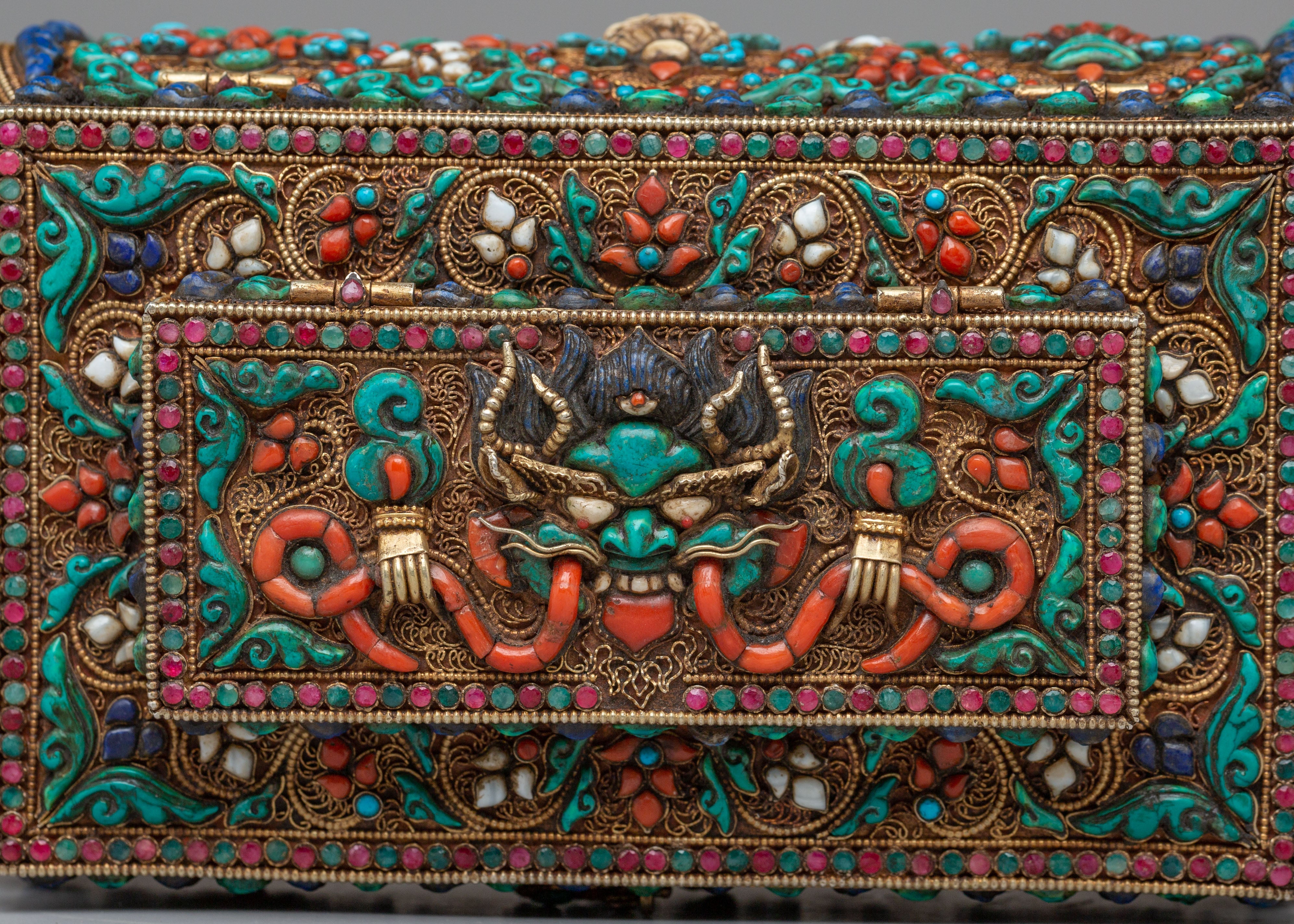 Decorative Jewelry Box | Handcrafted Silver and Copper Box with Semi-Precious Stones