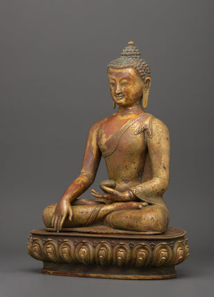Tranquil Shakyamuni Buddha in Bhumisparsha Mudra | Gold-Plated Copper