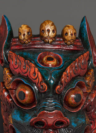 Snow Lion Wall Hanging Mask | Deity for Protection & Power