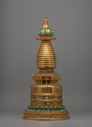 Exquisite Buddhist Stupa with Coral | Sacred Buddhist Artifact