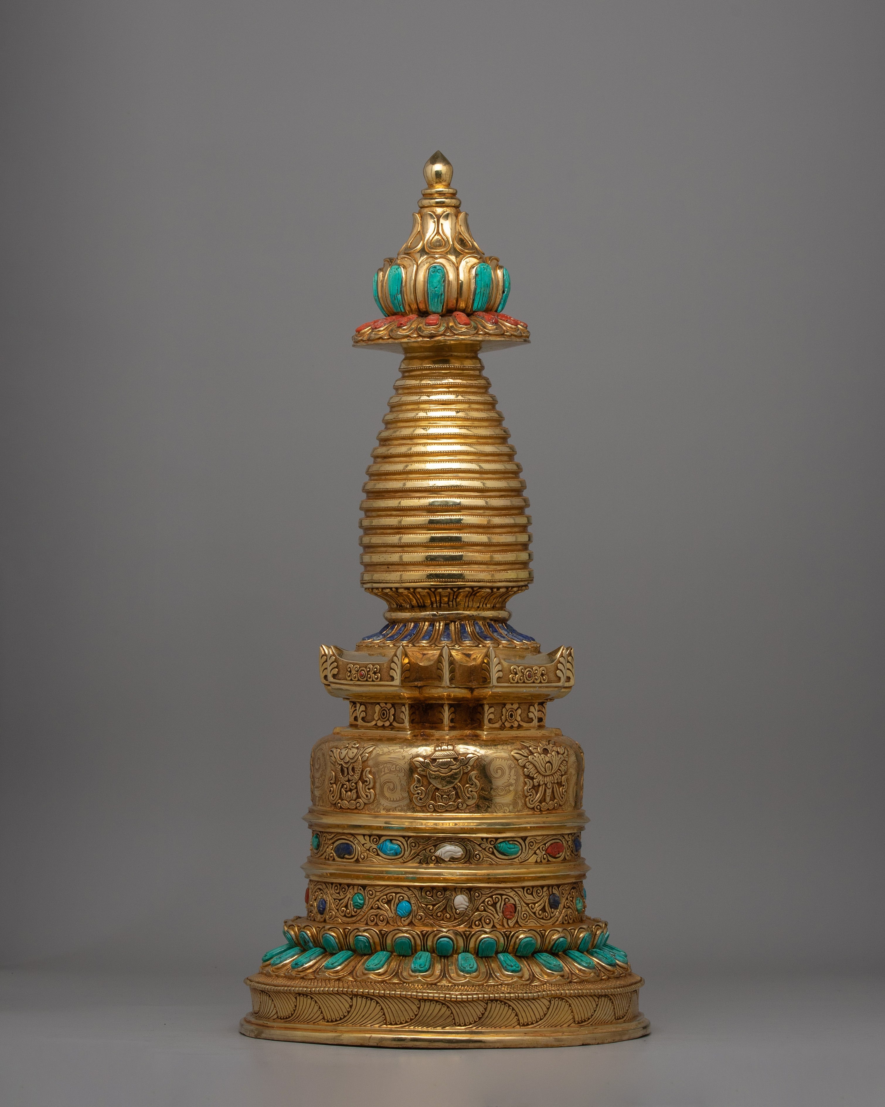 Exquisite Buddhist Stupa with Coral | Sacred Buddhist Artifact