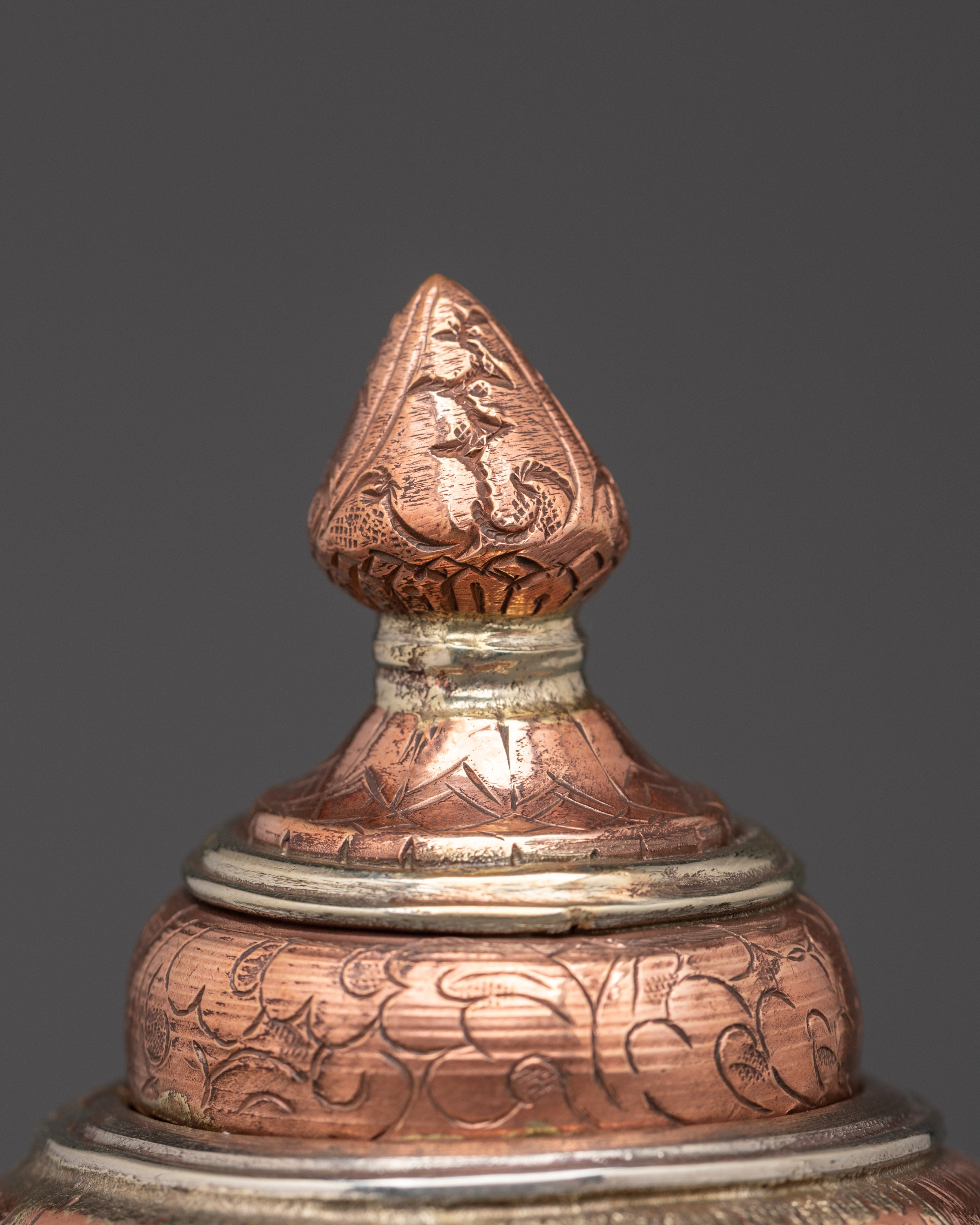 Tibetan Rice Vessel | Handmade Copper Ritual Pot with White Metal Lid
