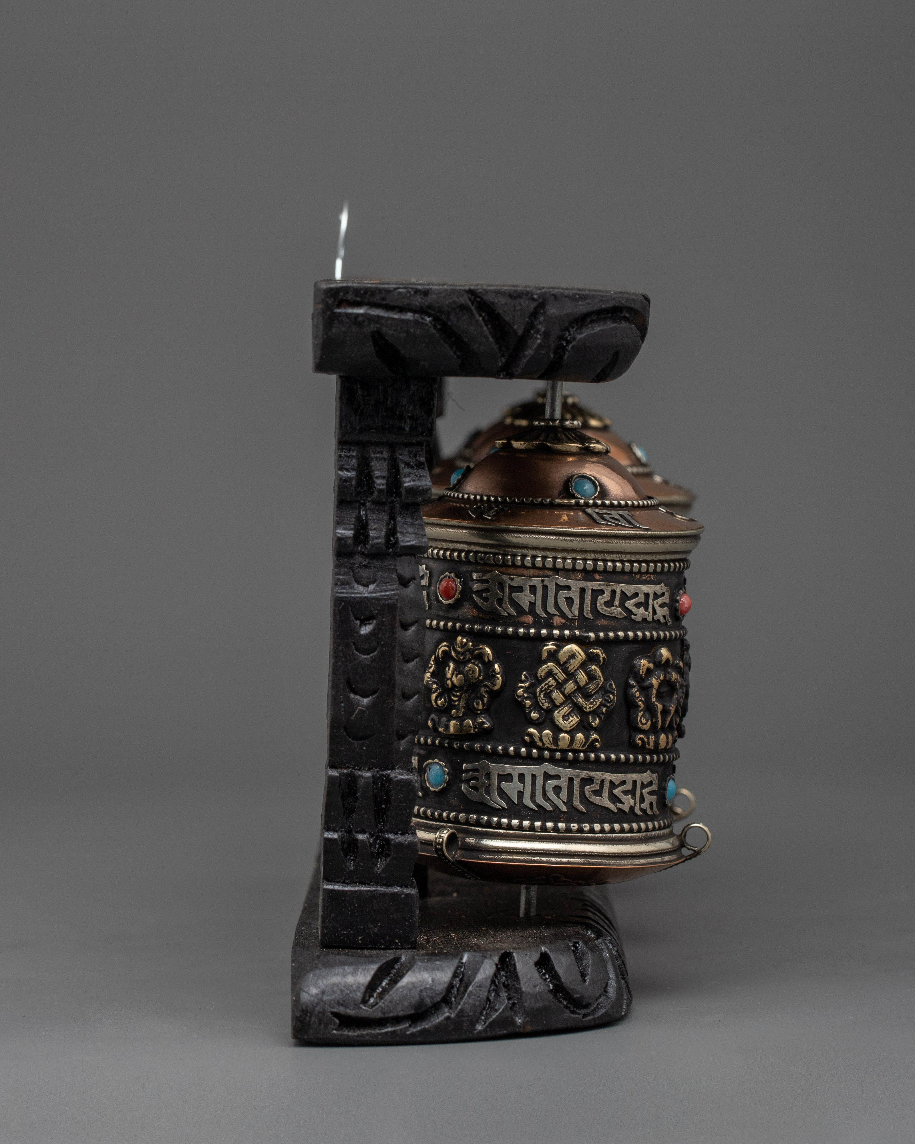 Triple Mantra Prayer Wheel Set | Sacred Mantra Spinners for Altar Decor