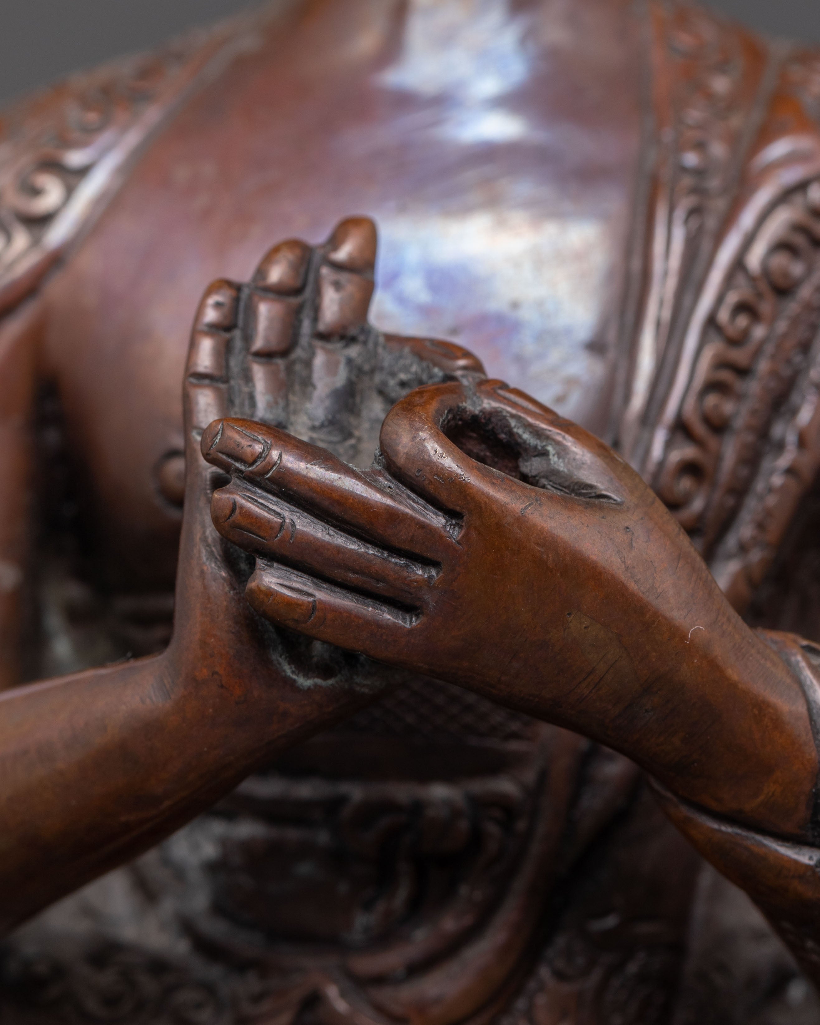 Oxidized Copper Handmade Vairocana Sculpture: Cosmic Buddha