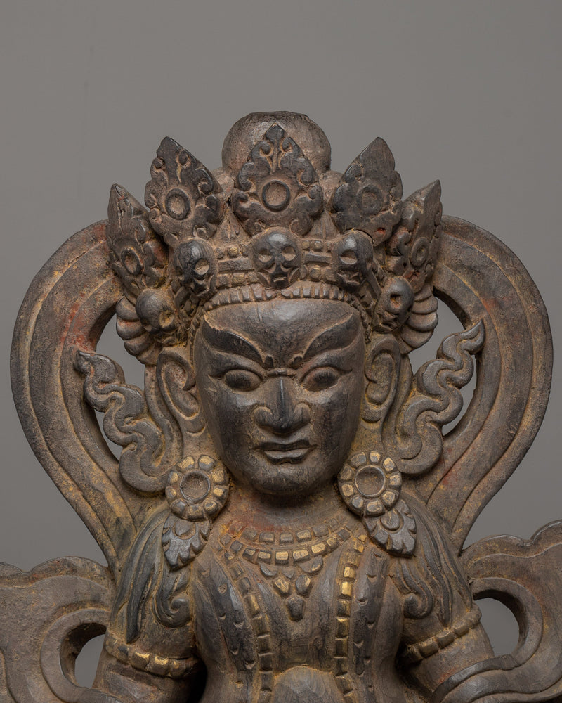 Wood Carved White Dzambala | The Buddhist Deity of Wealth