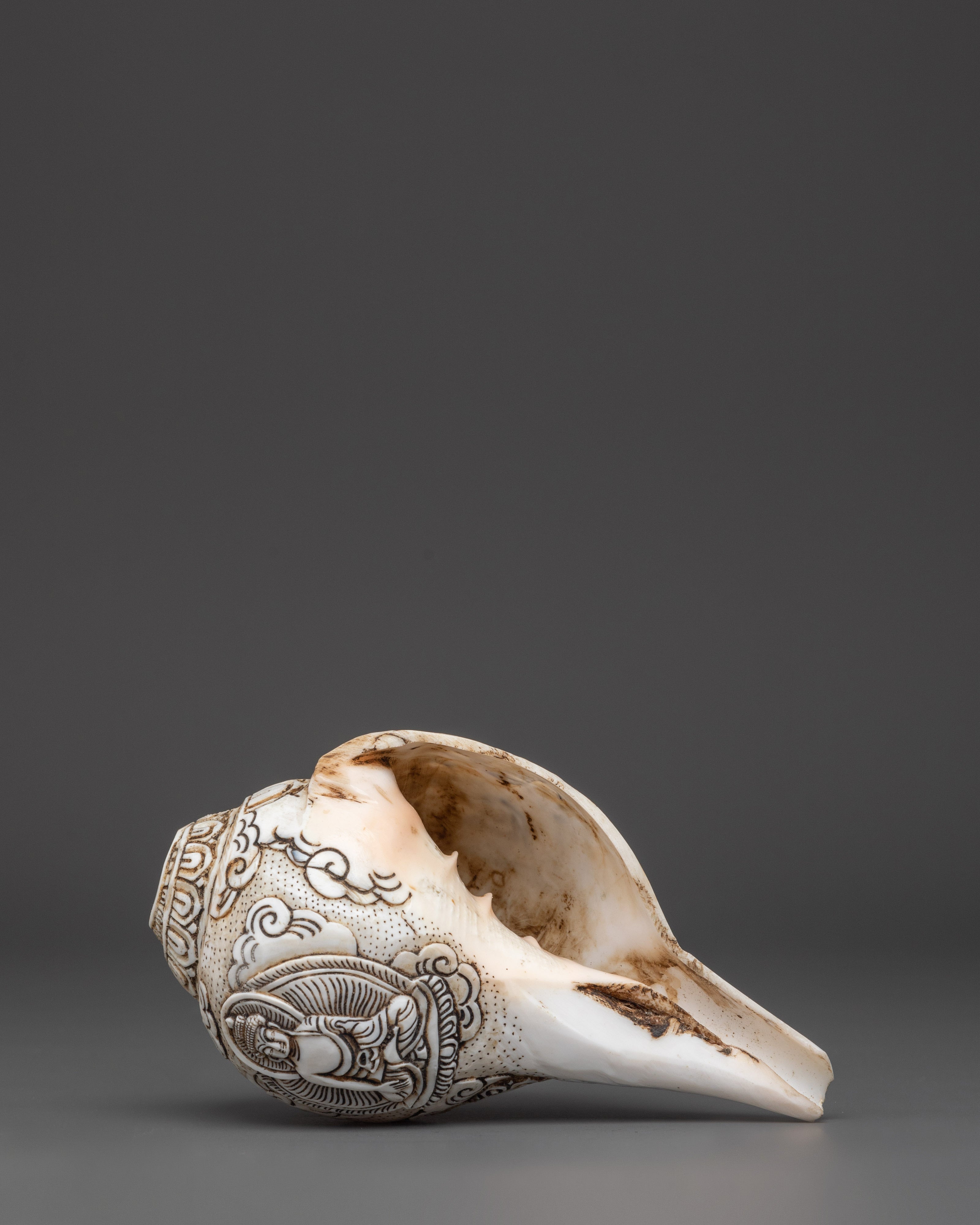 Hand carved Avalokiteshvara Design Conch Shell | Sacred Buddhist Spiritual Artifact