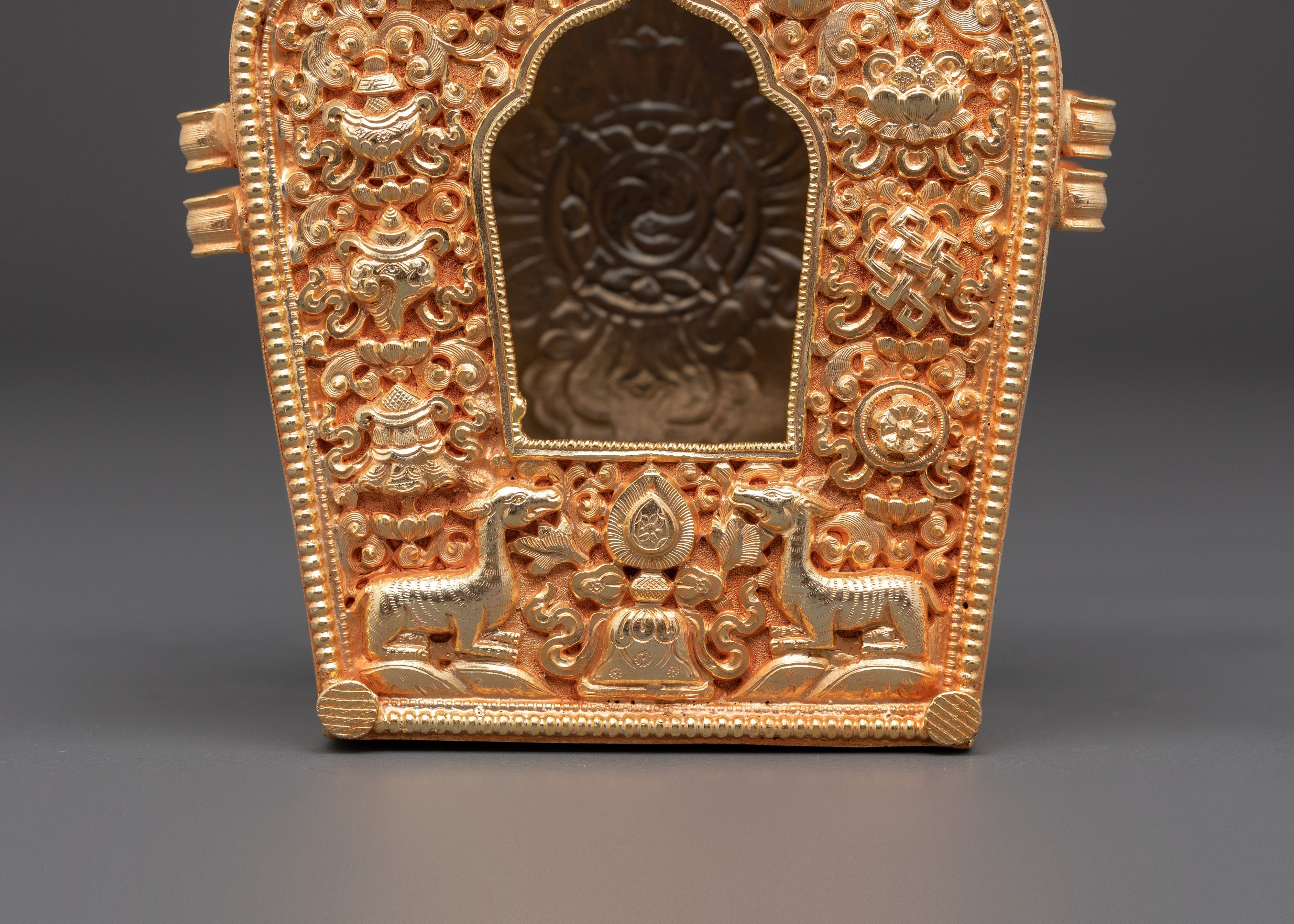 Copper Gold Plated Tibetan Buddhist Ghau Box | Sacred Box for Spiritual Practice