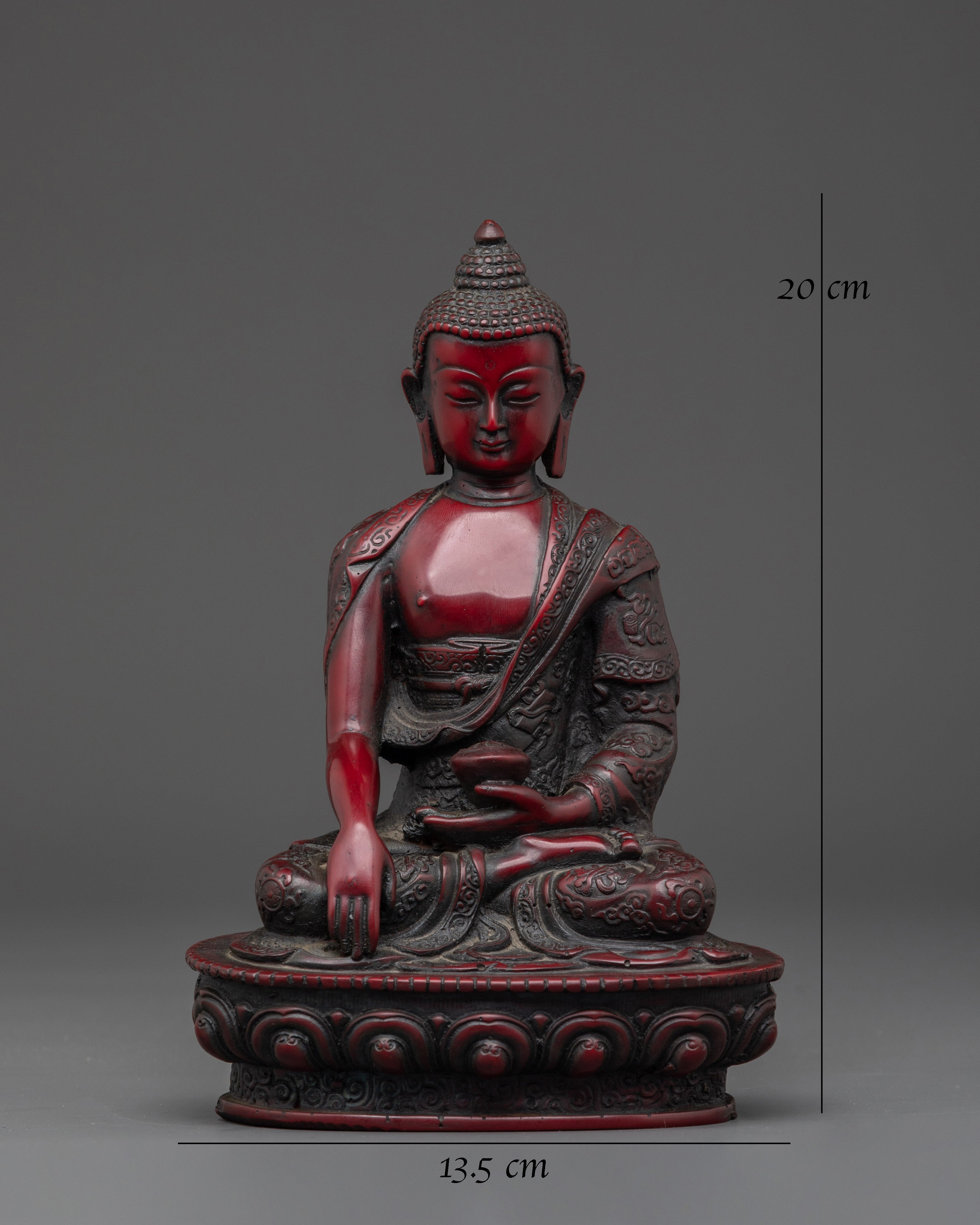 Sacred Shakyamuni Buddha Sculpture | Ceramic Red Buddha Statue for Meditation