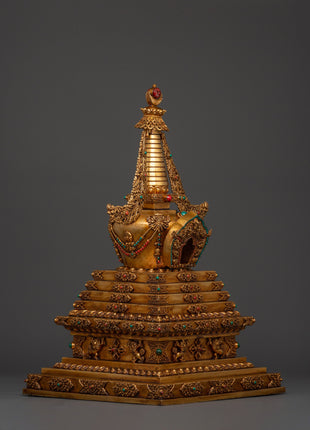 Spiritual Meditation Stupa | Copper & Gold-Plated Tibetan Relic