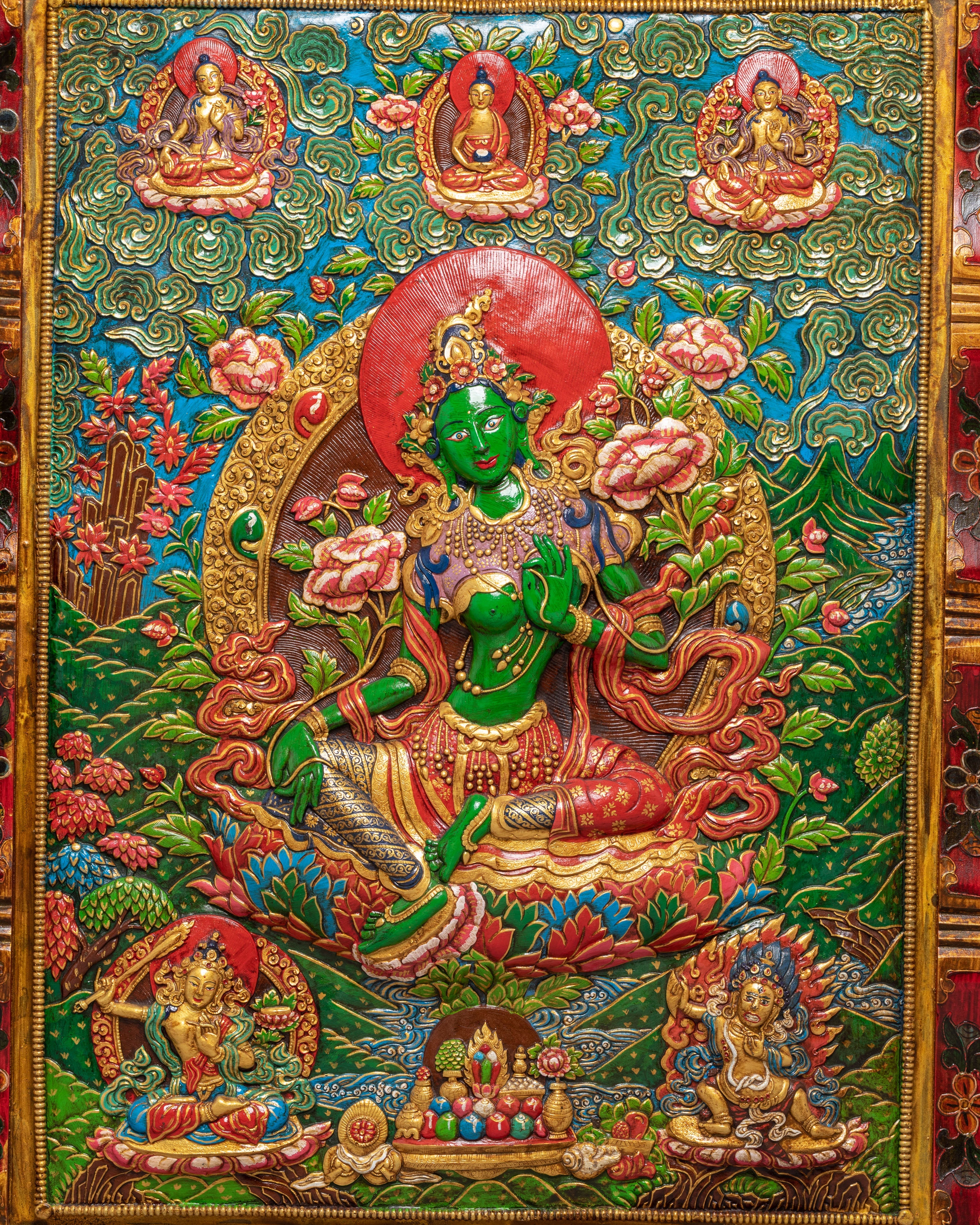 Handmade White Tara Thangka Wall Hanging | Tibetan Buddhist Goddess Art