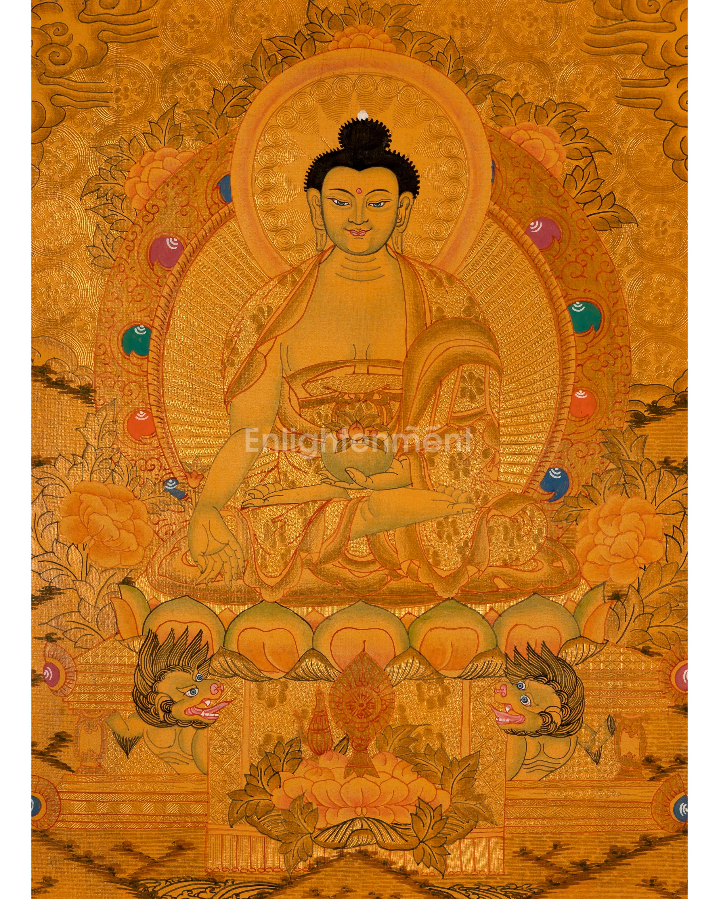 Tibetan Buddhist Painting Of Medicine Buddha Thangka | 24K Gold Style Hand Painted