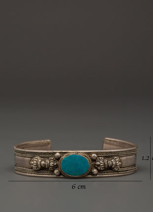 Handcrafted Silver Turquoise Inlaid Bracelet | Meaningful Spiritual Silver Bracelet