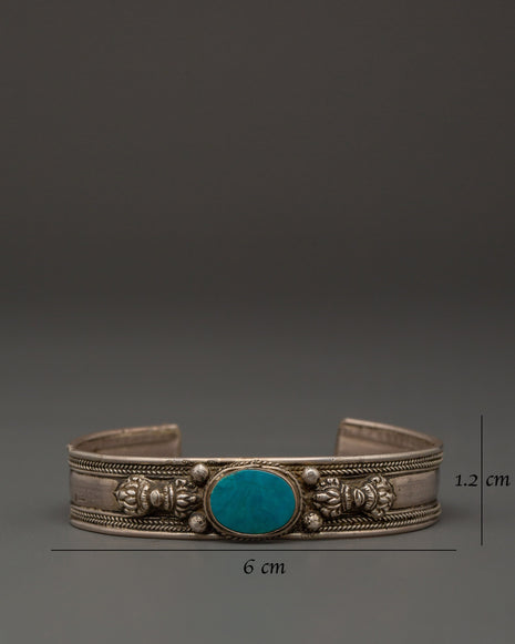 Handcrafted Silver Turquoise Inlaid Bracelet | Meaningful Spiritual Silver Bracelet
