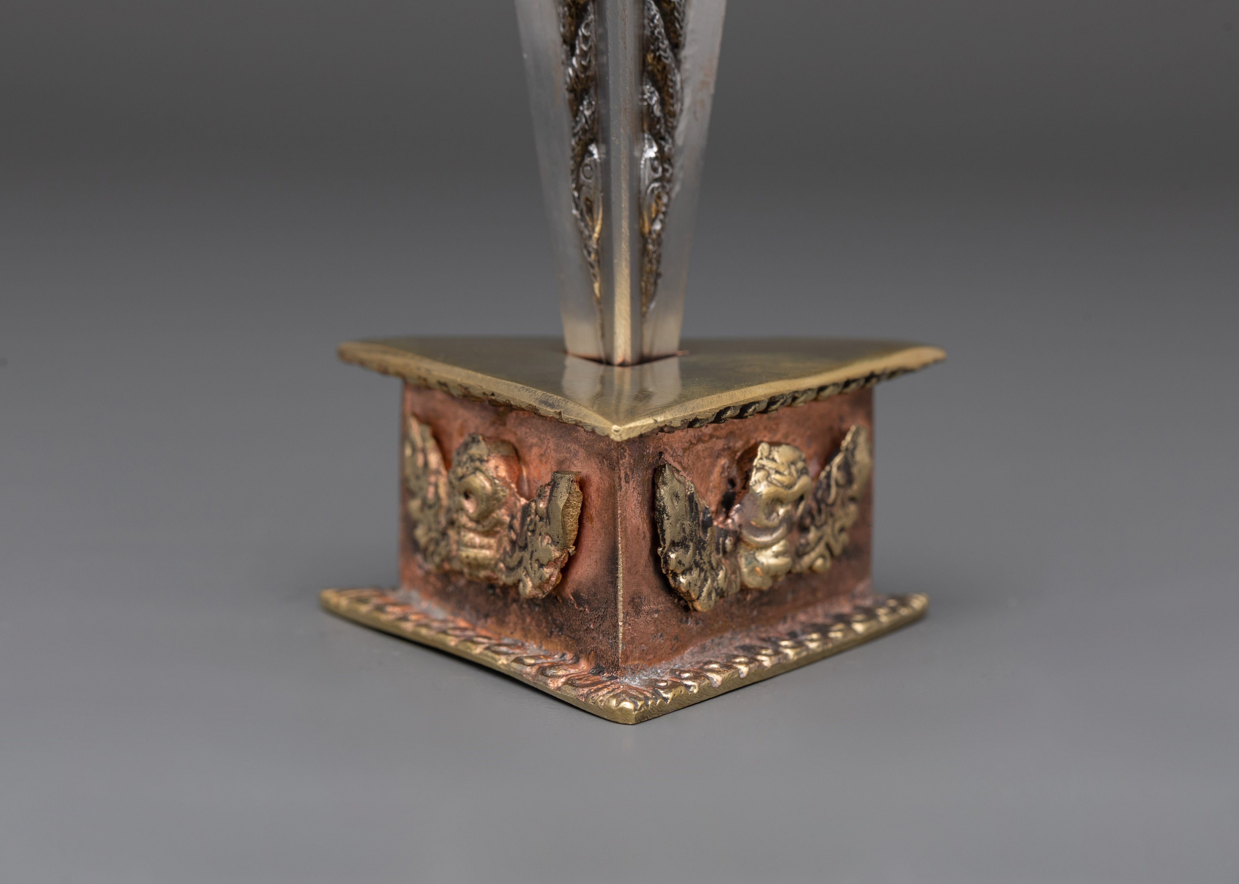 Handmade Tibetan Phurba Dagger | Ritual Dagger with Vajra Top & Makara Faces