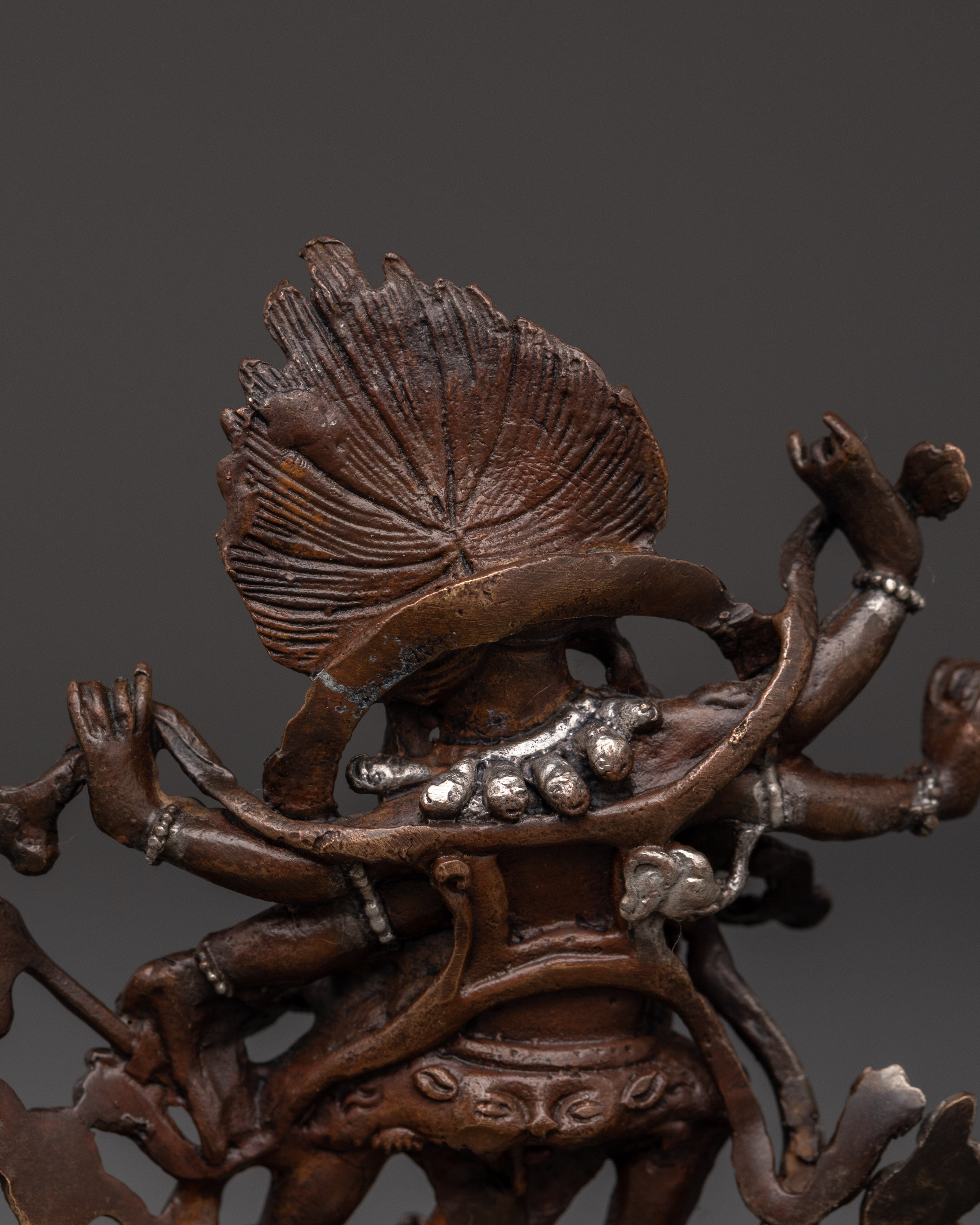 Oxidized Copper Six-Armed Mahakala Statue | Tibetan Fierce Protector