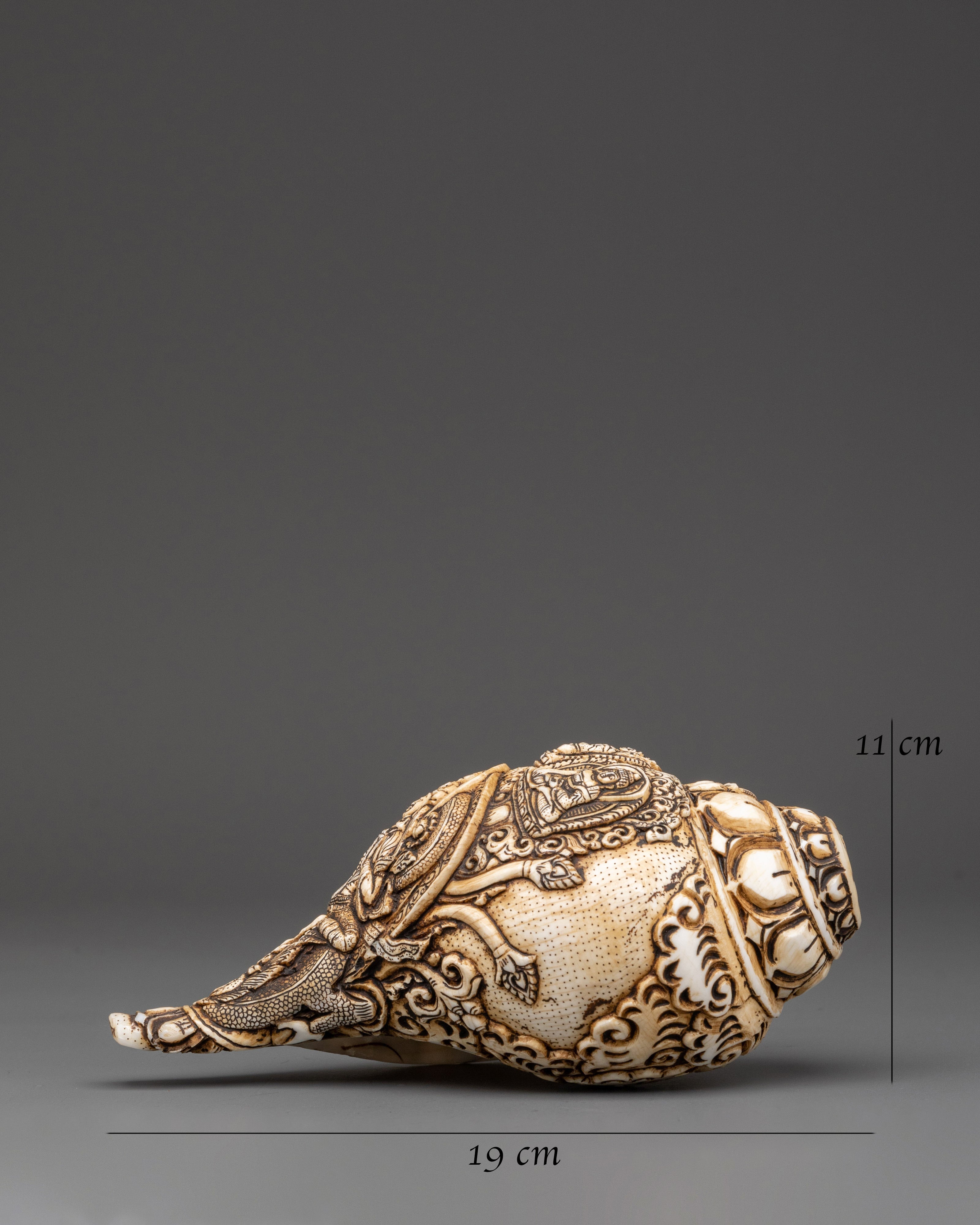 Three Dhyani Buddha and White Tara Carved Conch | Conch Shell