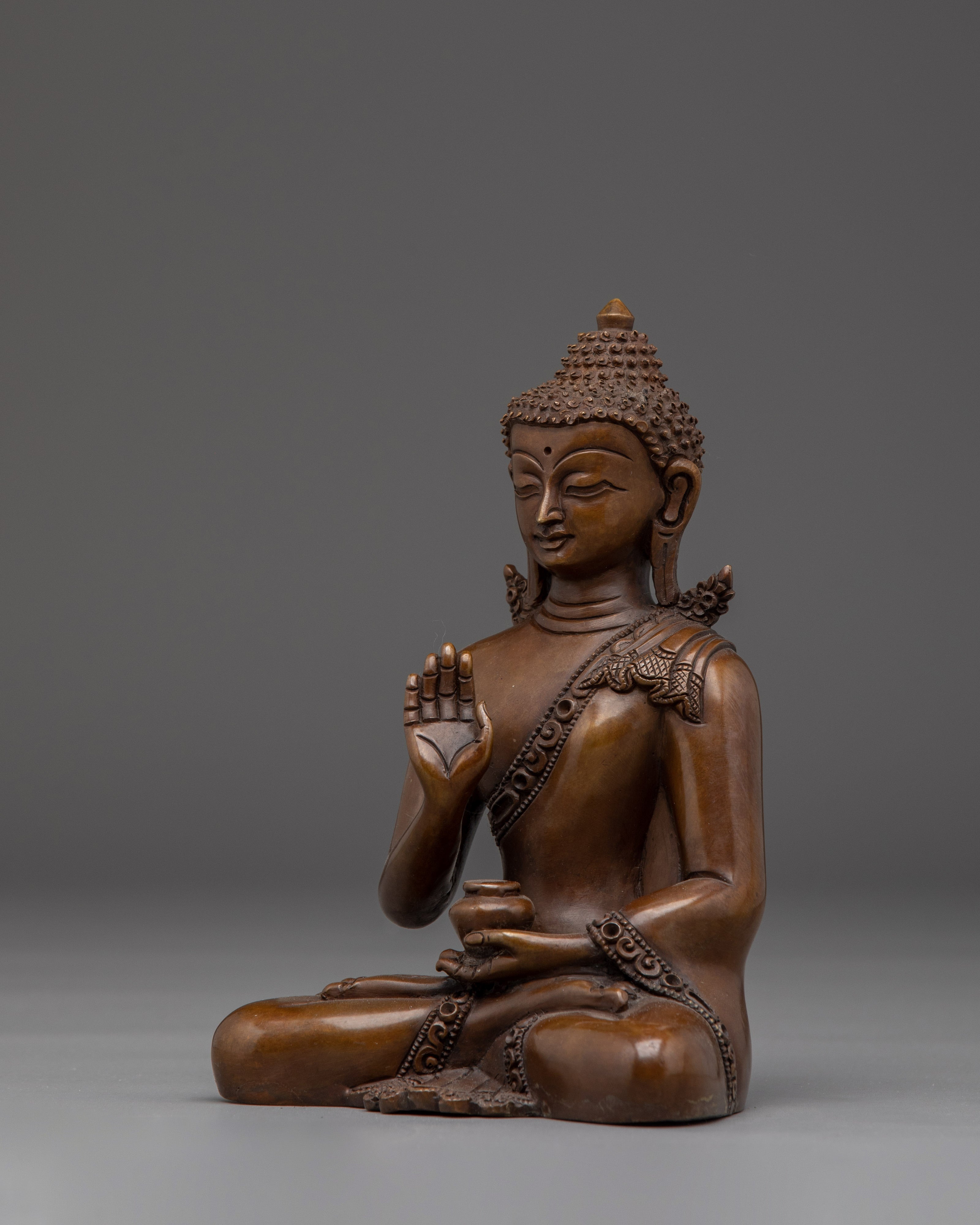 Amogasiddhi Buddha Statue in Oxidized Copper | Meditation and Spiritual Connection
