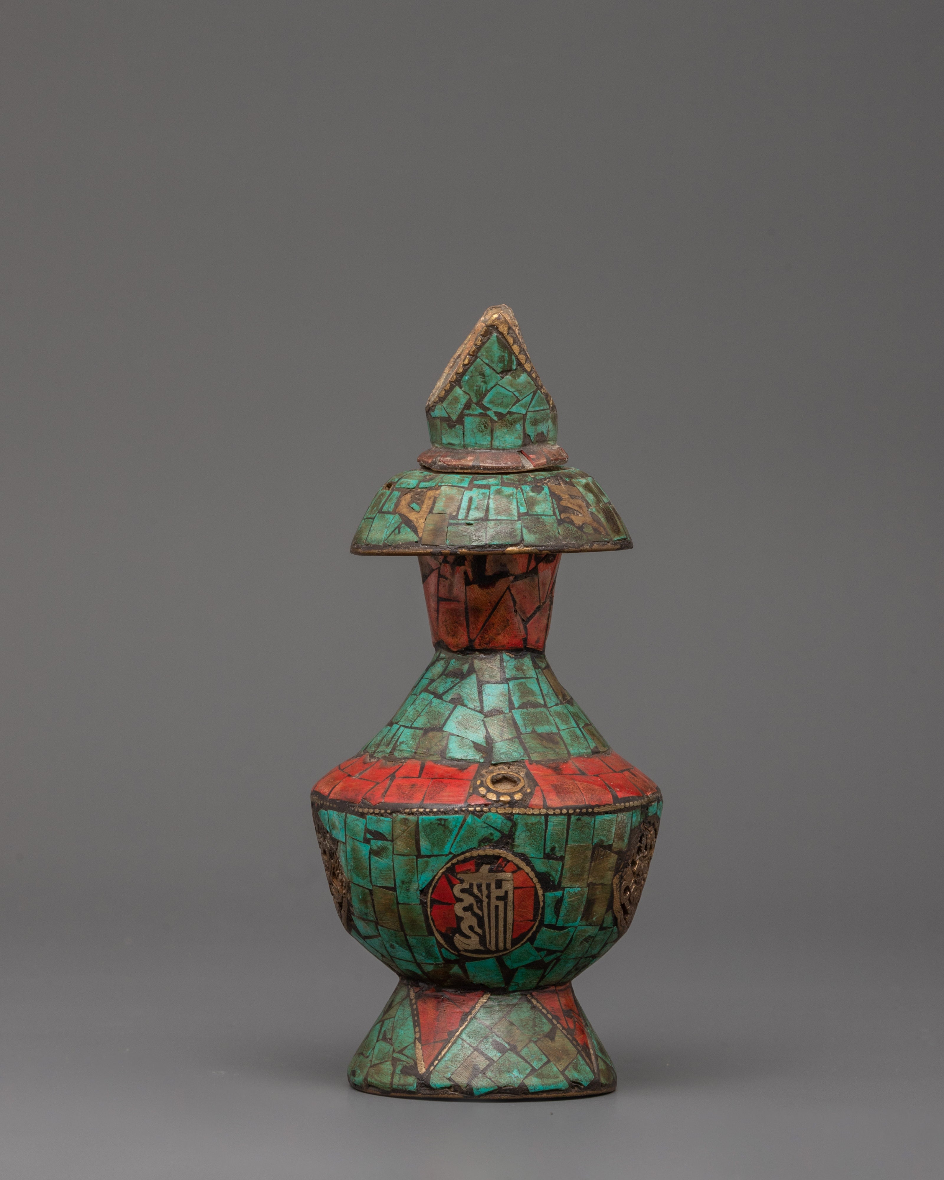Tibetan Bhumba Ritual Vase | Copper Water Vessel with Sacred Symbols