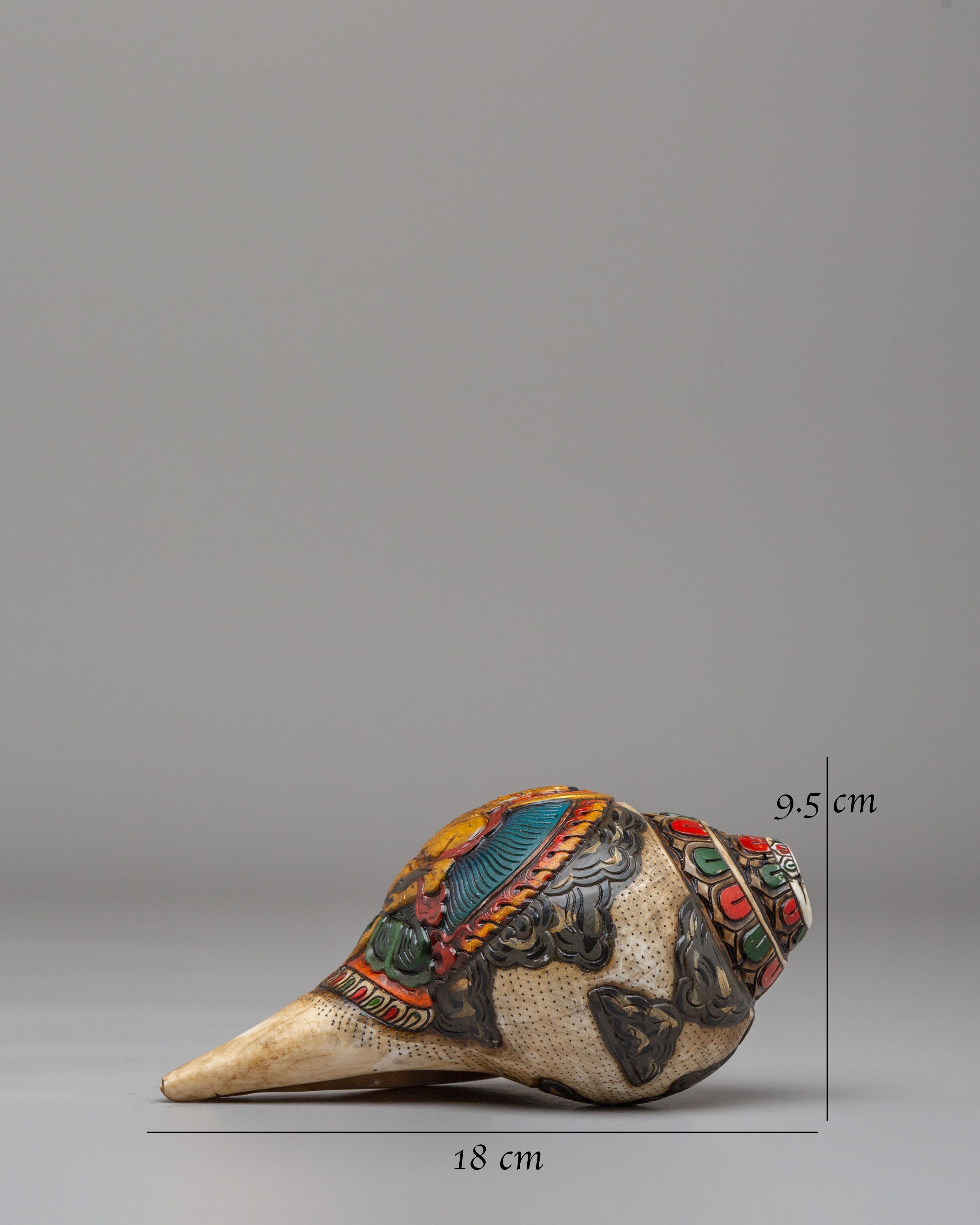 Dzambhala Carved Ritual Conch | Tibetan Buddhist Altar Decor
