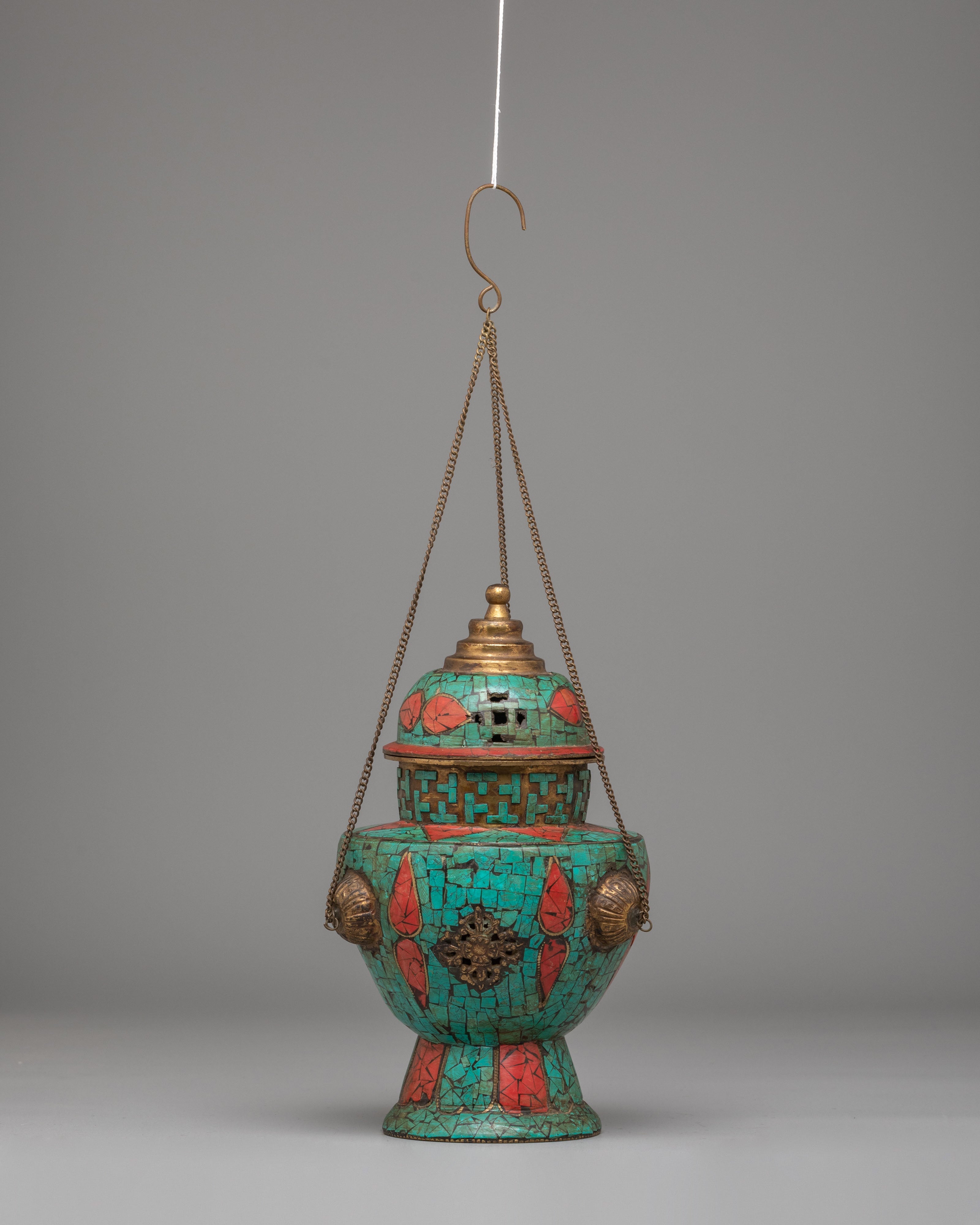 Spiritual Ritual Incense Burner | Tibetan Copper & Turquoise Decor