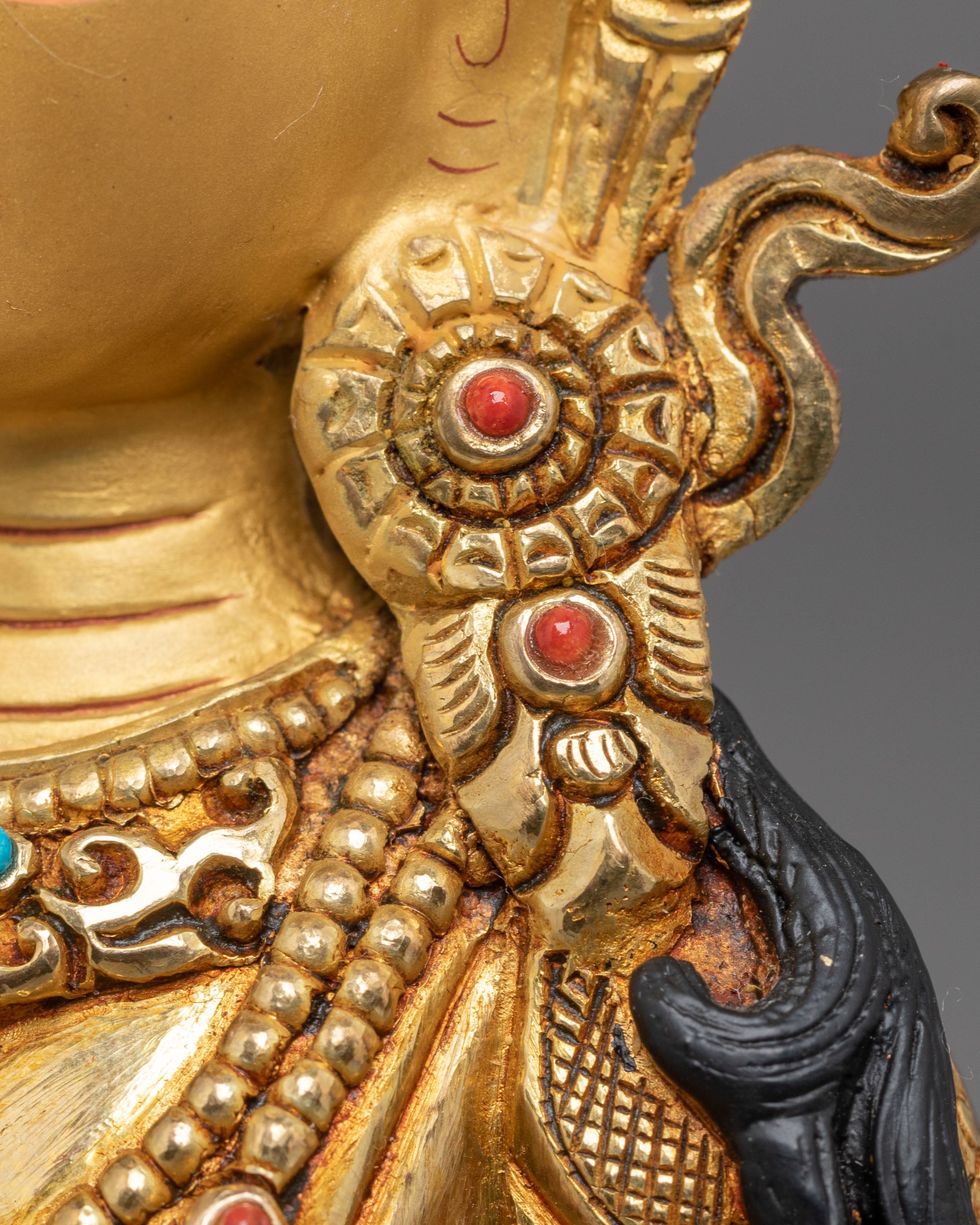 Sacred Amitayus Buddha Statue | Gold Plated Sculpture with Coral & Turquoise